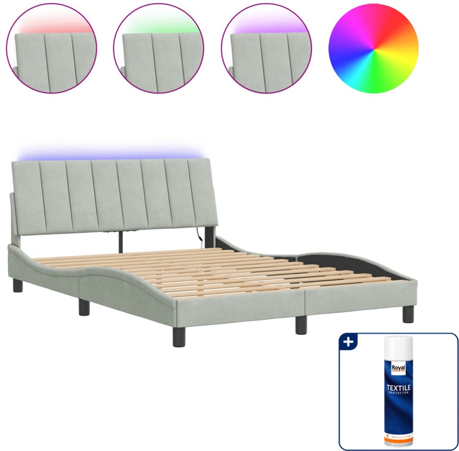 vidaXL Bedframe Dover met LED - 120 x 200 cm - lichtgrijs - Inclusief textielbeschermer 500 ml