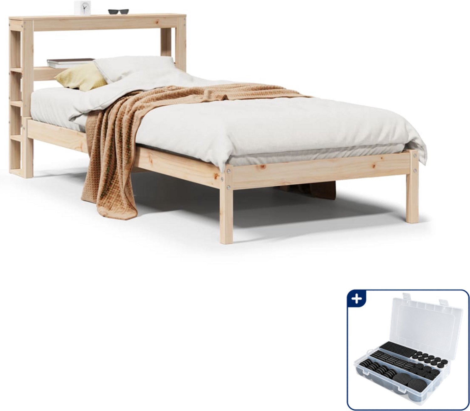 vidaXL bedframe - 75 x 190 cm - massief grenenhout - Inclusief antikrasvilt 177-delig Wit