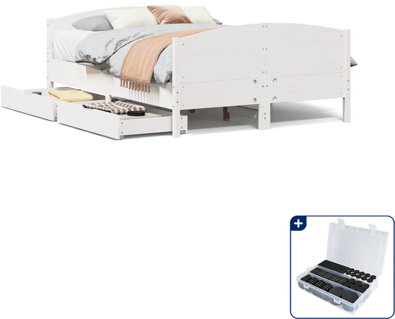 vidaXL bedframe - Small double - 140 x 200 cm - wit - Inclusief antikrasvilt 177-delig Bruin