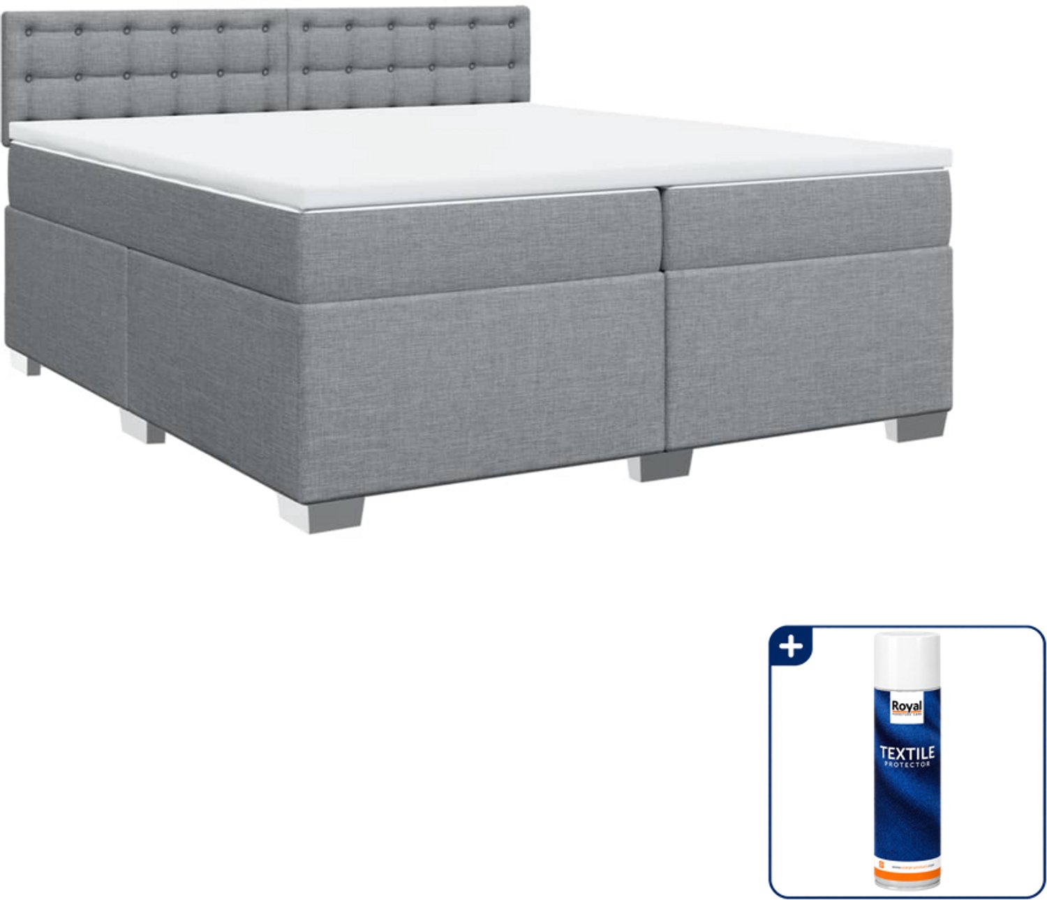 vidaXL Boxspring met matras - Super kingsize - 200 x 200 cm - grijs - Inclusief textielbeschermer 500 ml