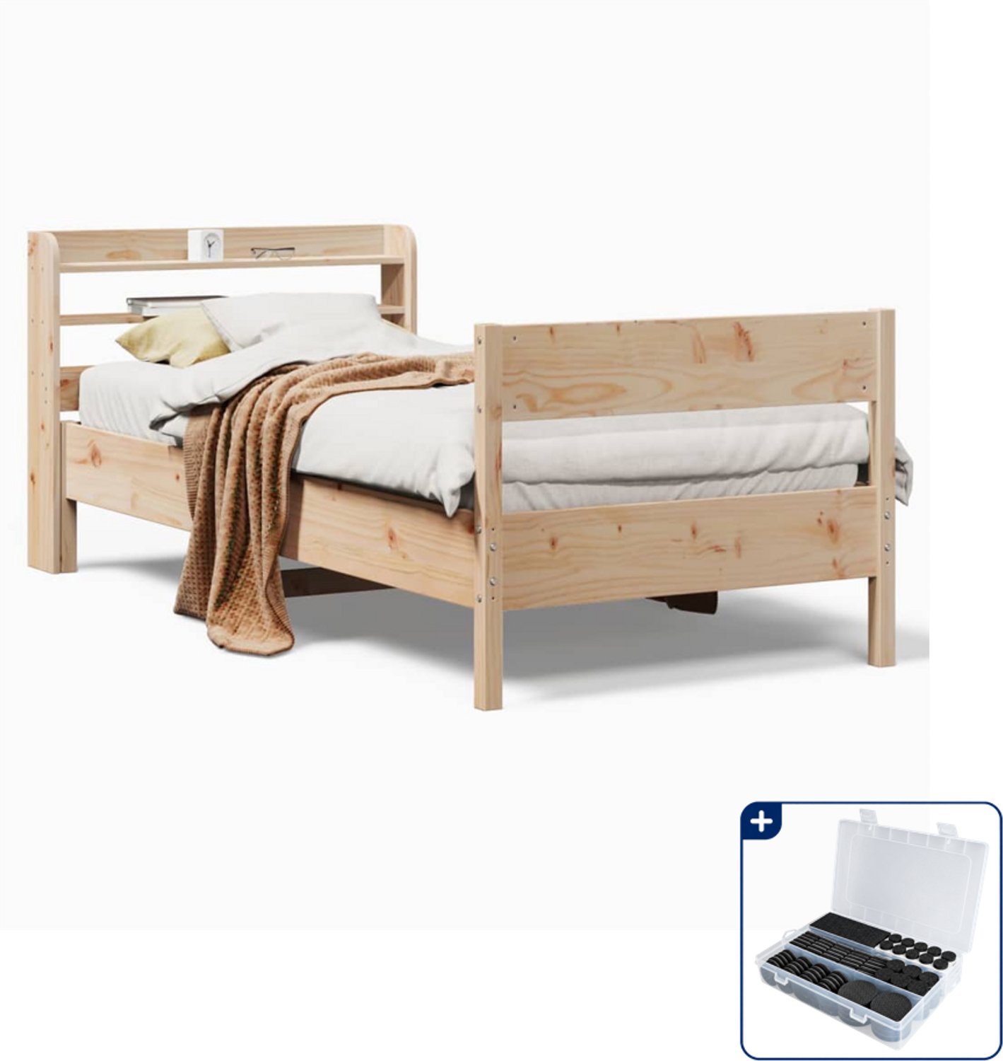 vidaXL bedframe - 75 x 190 cm - massief grenenhout - Inclusief antikrasvilt 177-delig Wit