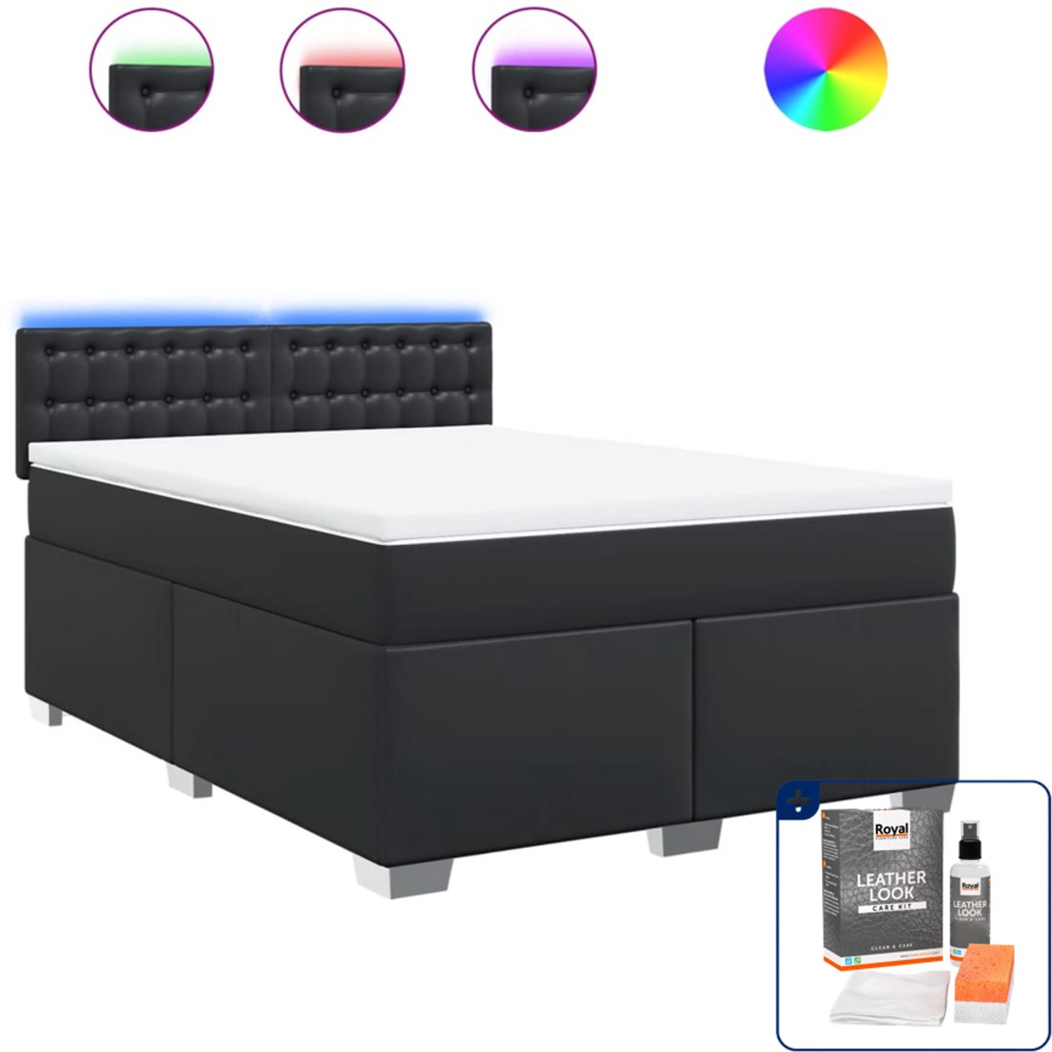 vidaXL boxspring - Queensize - 160 x 200 cm - kunstleer - zwart - Inclusief onderhoudsset voor kunstleer 150 ml