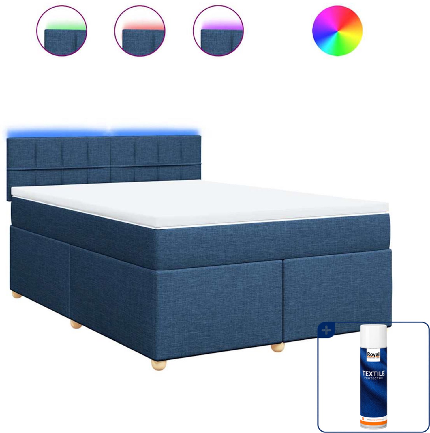 vidaXL boxspring met matras - 140 x 190 cm - stof - blauw - Inclusief textielbeschermer 500 ml