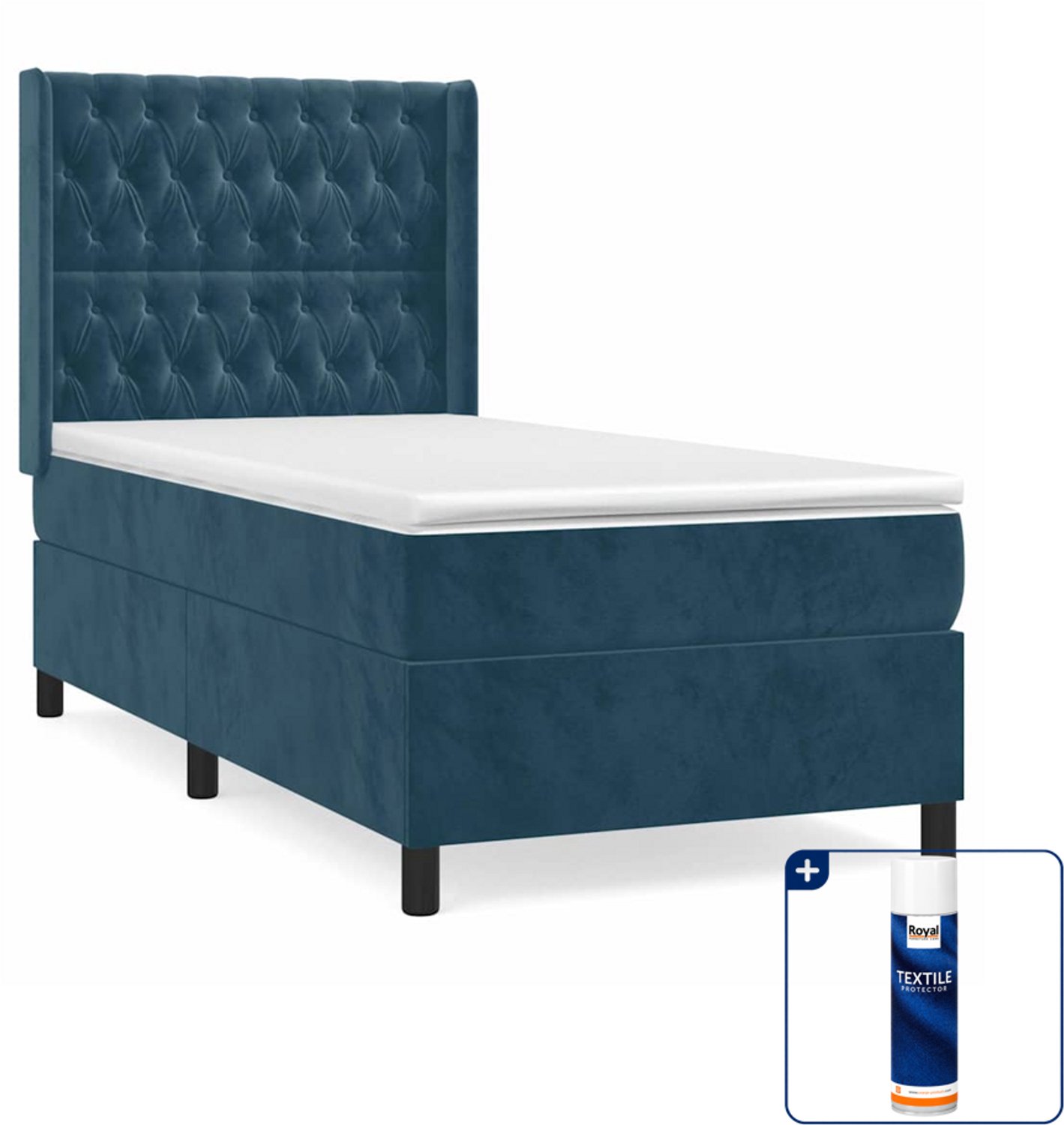 vidaXL boxspring - 80 x 200 cm - fluweel - donkerblauw - Inclusief textielbeschermer 500 ml