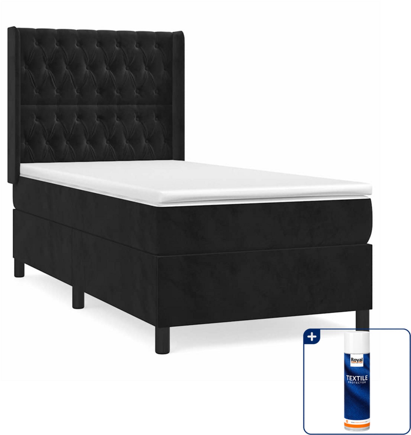vidaXL boxspring met matras - 80 x 200 cm - fluweel - zwart - Inclusief textielbeschermer 500 ml
