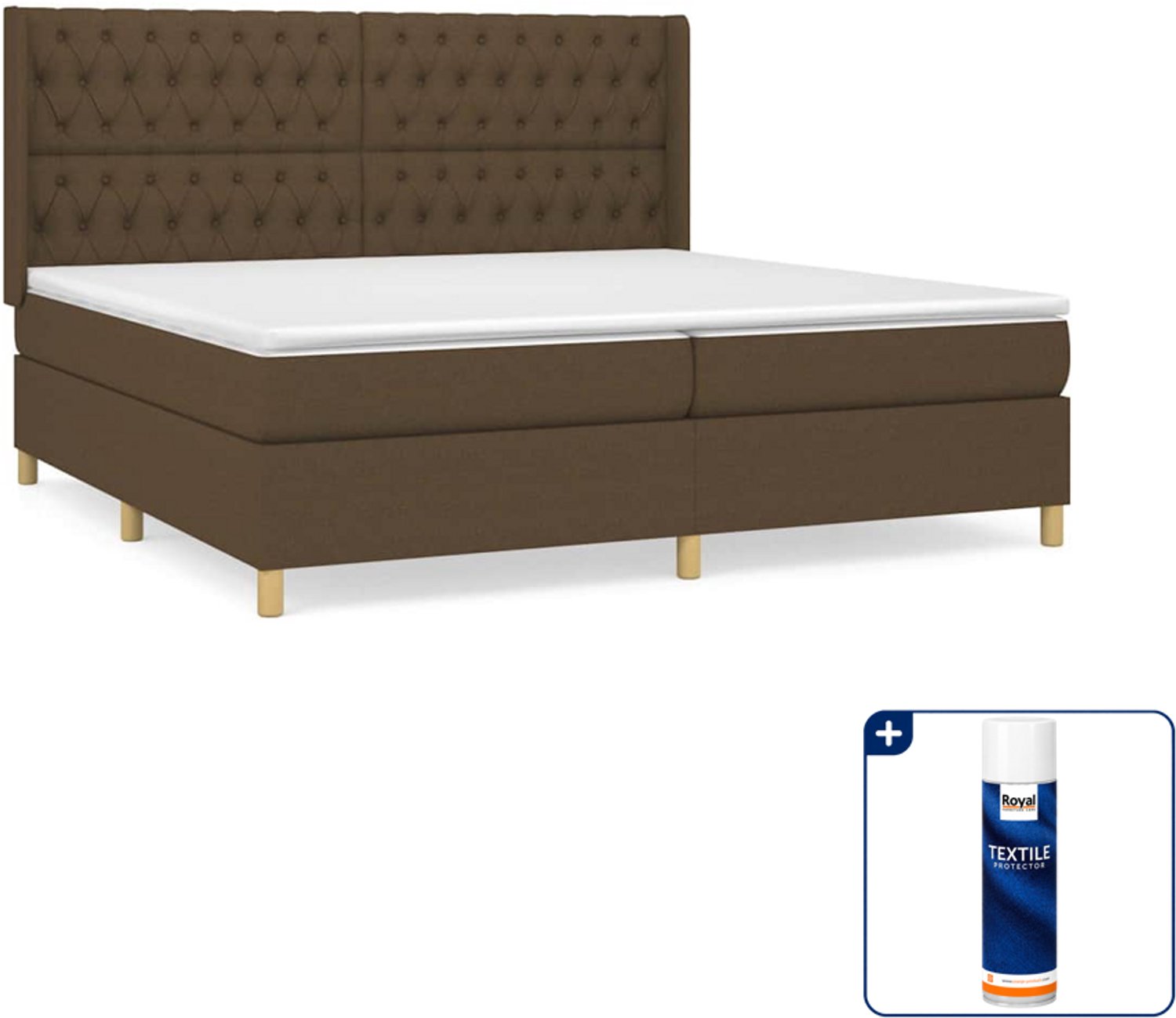 vidaXL boxspring met matras 200 x 200 cm - donkerbruin - Inclusief textielbeschermer 500 ml