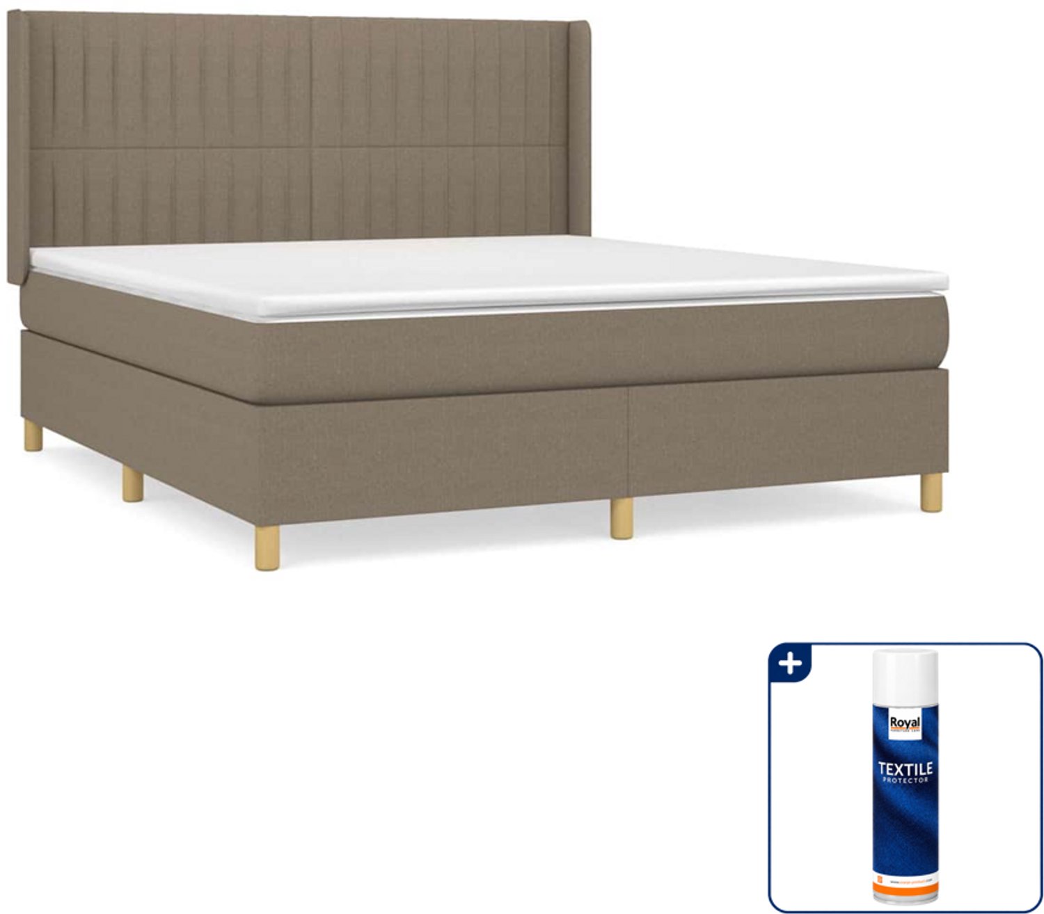 vidaXL boxspring met matras - Queensize - 160 x 200 cm - taupe - Inclusief textielbeschermer 500 ml