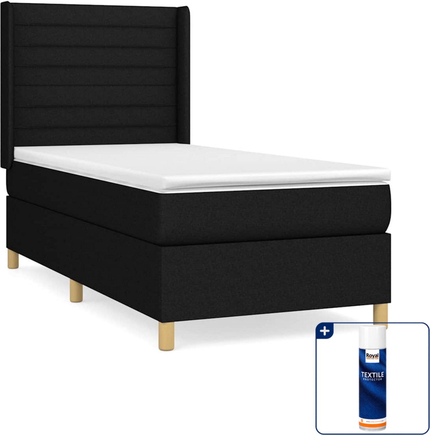 vidaXL boxspring met matras - 80 x 200 cm - zwart - Inclusief textielbeschermer 500 ml