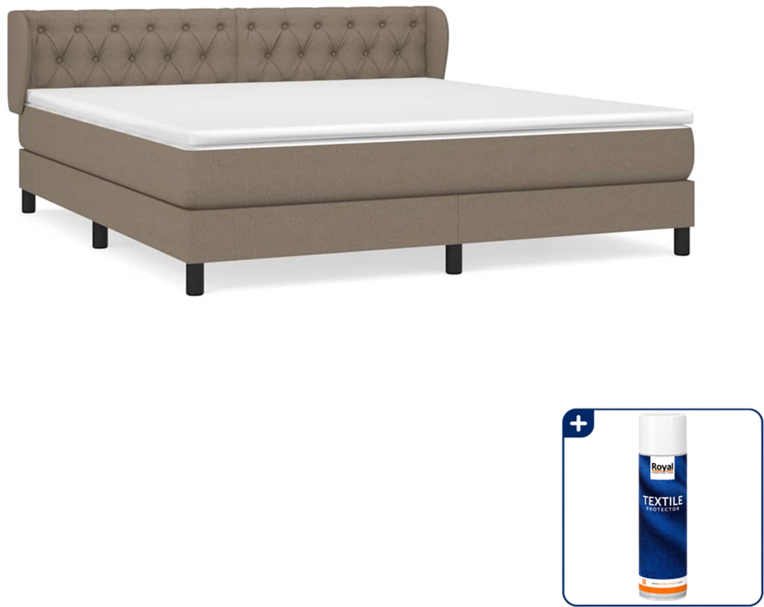 vidaXL Boxspring - Queensize - 160 x 200 cm - taupe - Inclusief textielbeschermer 500 ml