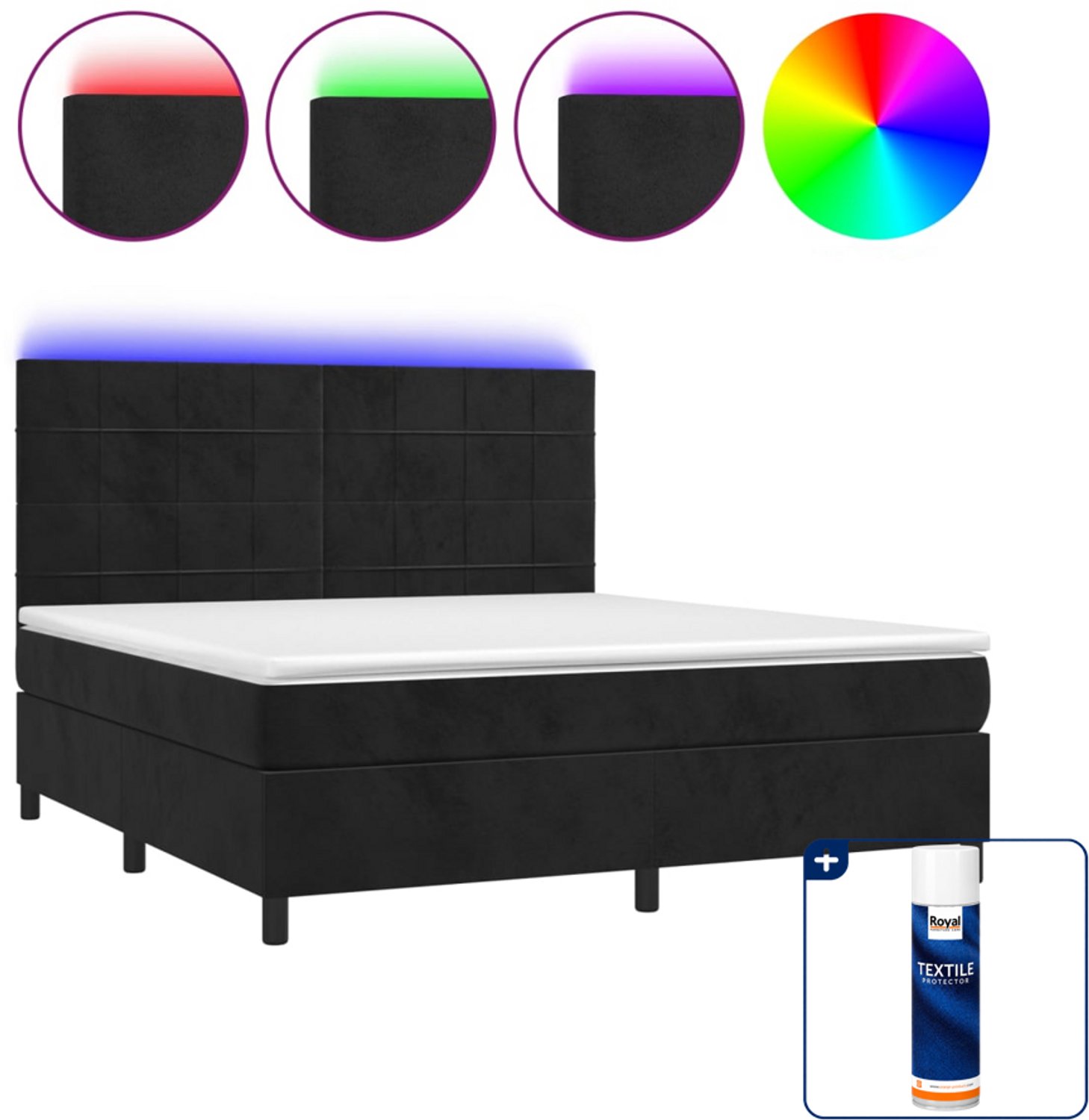 vidaXL boxspring Queensize - 160 x 200 cm - fluweel - zwart - Inclusief textielbeschermer 500 ml