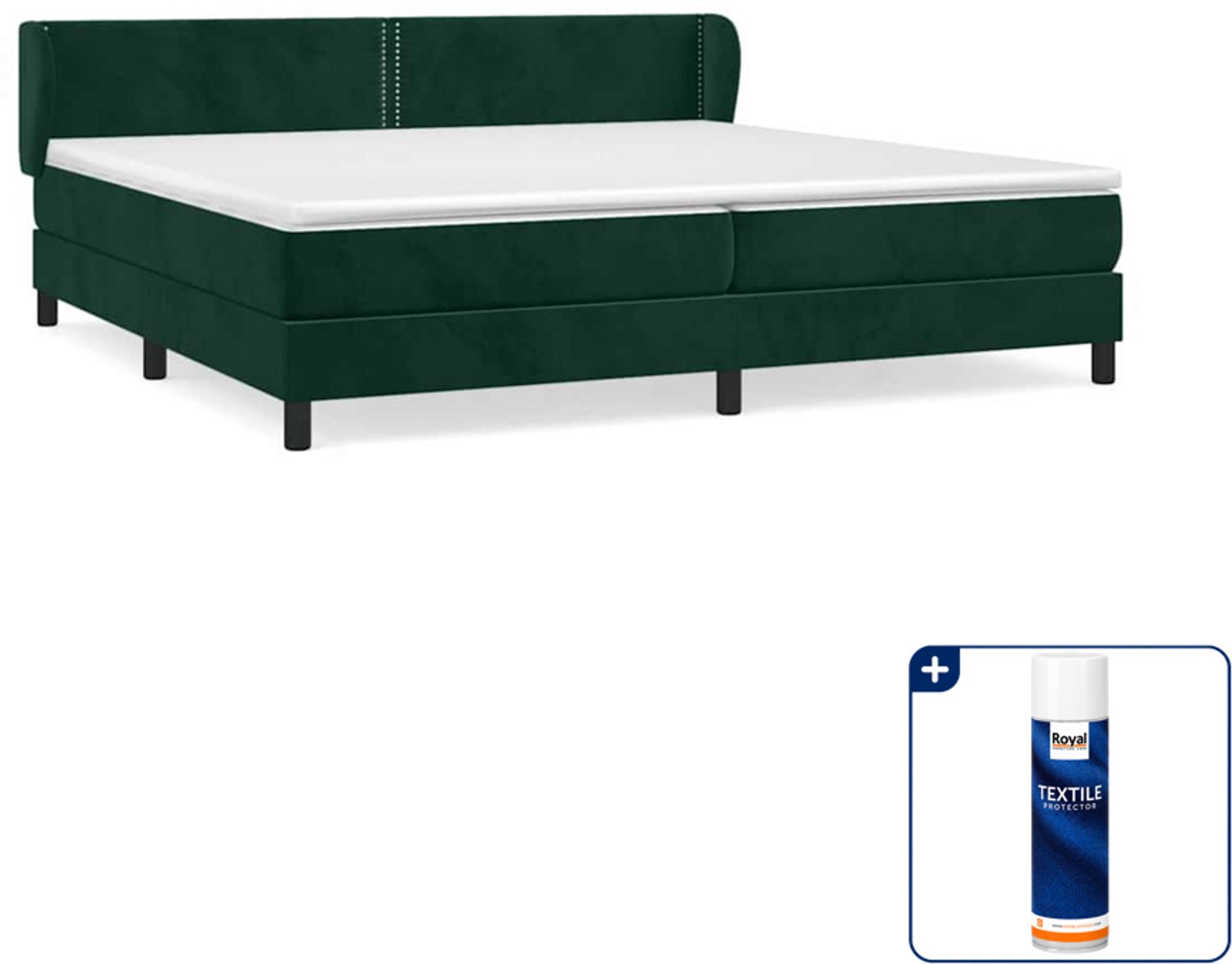 vidaXL boxspring met matras - super kingsize - 200 x 200 cm - fluweel - donkergroen - Inclusief textielbeschermer 500 ml