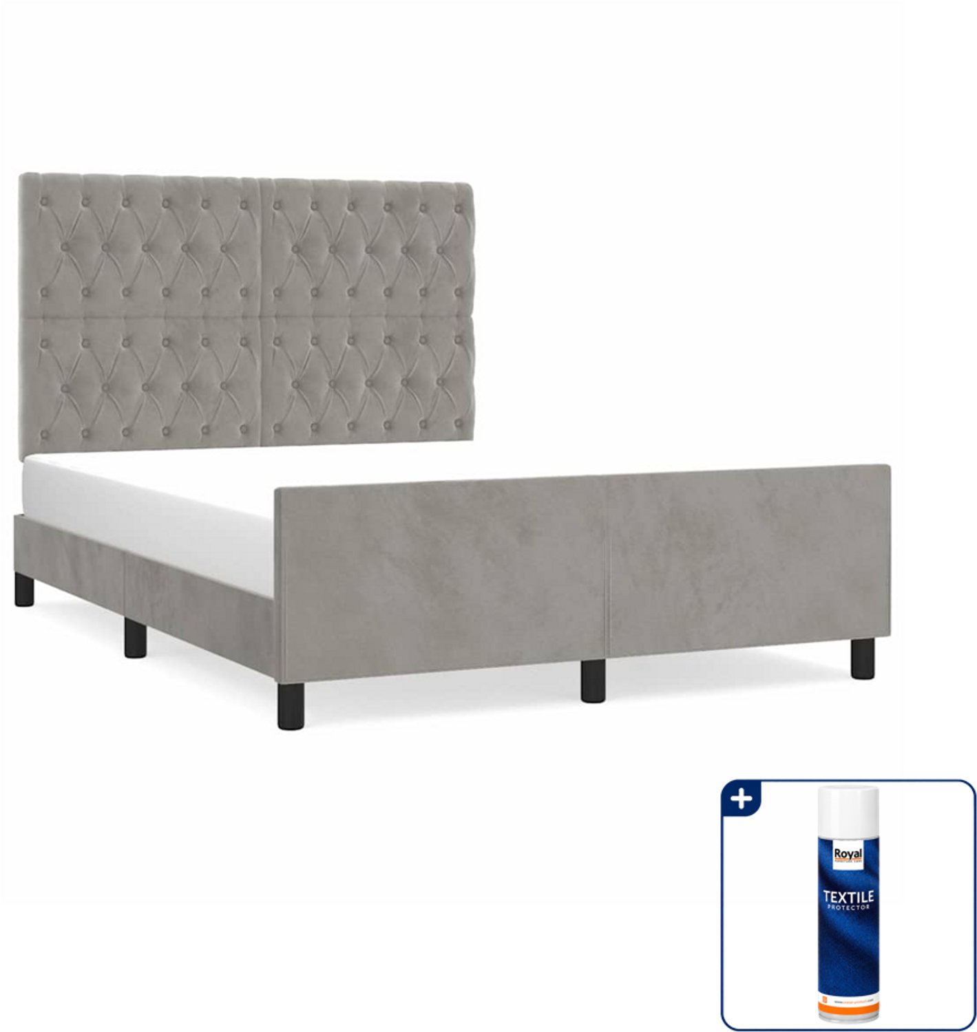 vidaXL bedframe - 140 x 190 cm - fluweel - lichtgrijs - Inclusief textielbeschermer 500 ml