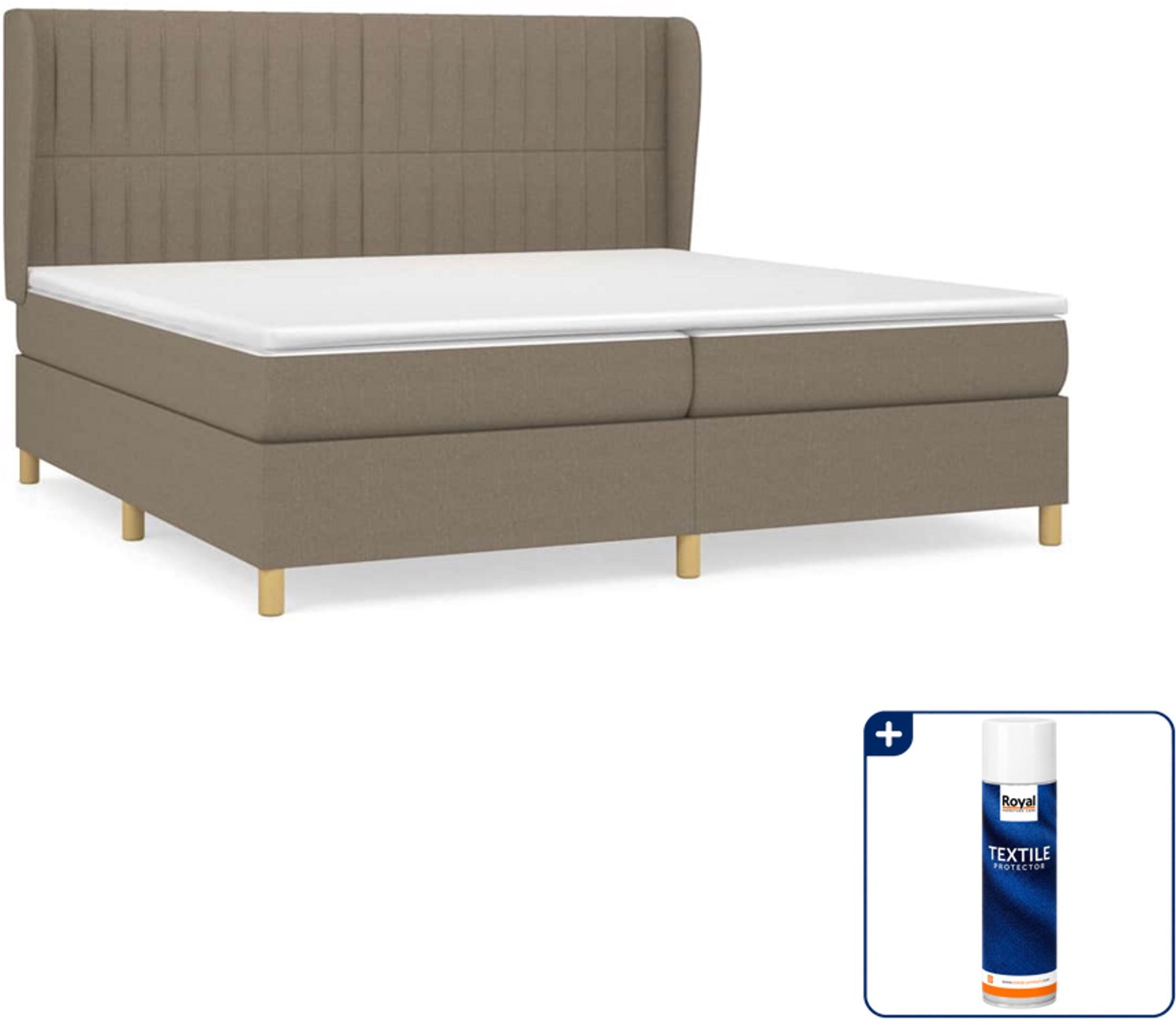 vidaXL boxspring met matras - 200 x 200 cm - taupe - Inclusief textielbeschermer 500 ml