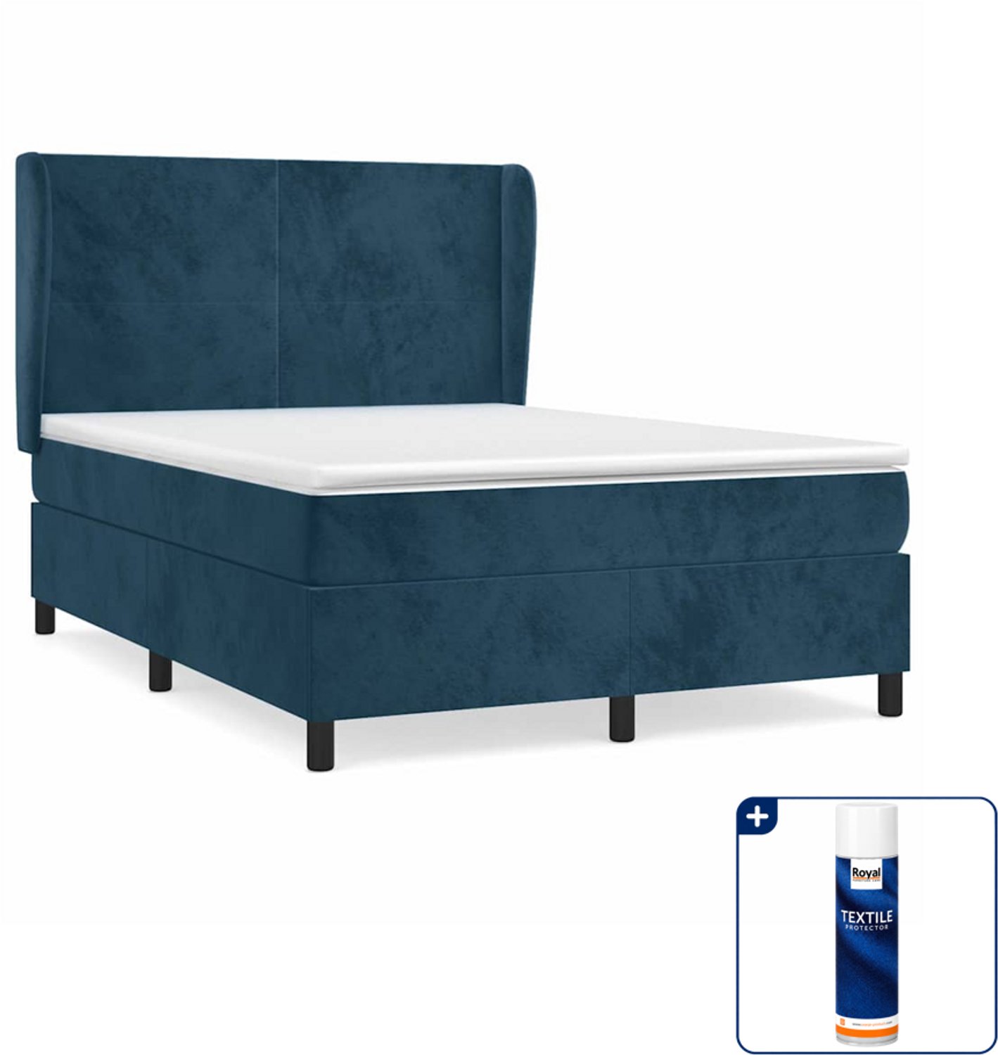 vidaXL Boxspring - Small double - 140 x 200 cm - donkerblauw - Inclusief textielbeschermer 500 ml