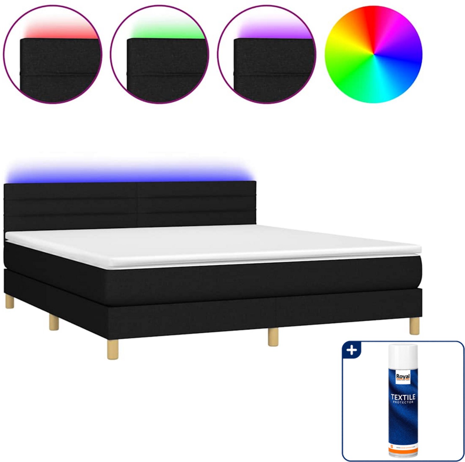 vidaXL Boxspring Kingsize - 180 x 200 cm - zwart - Inclusief textielbeschermer 500 ml
