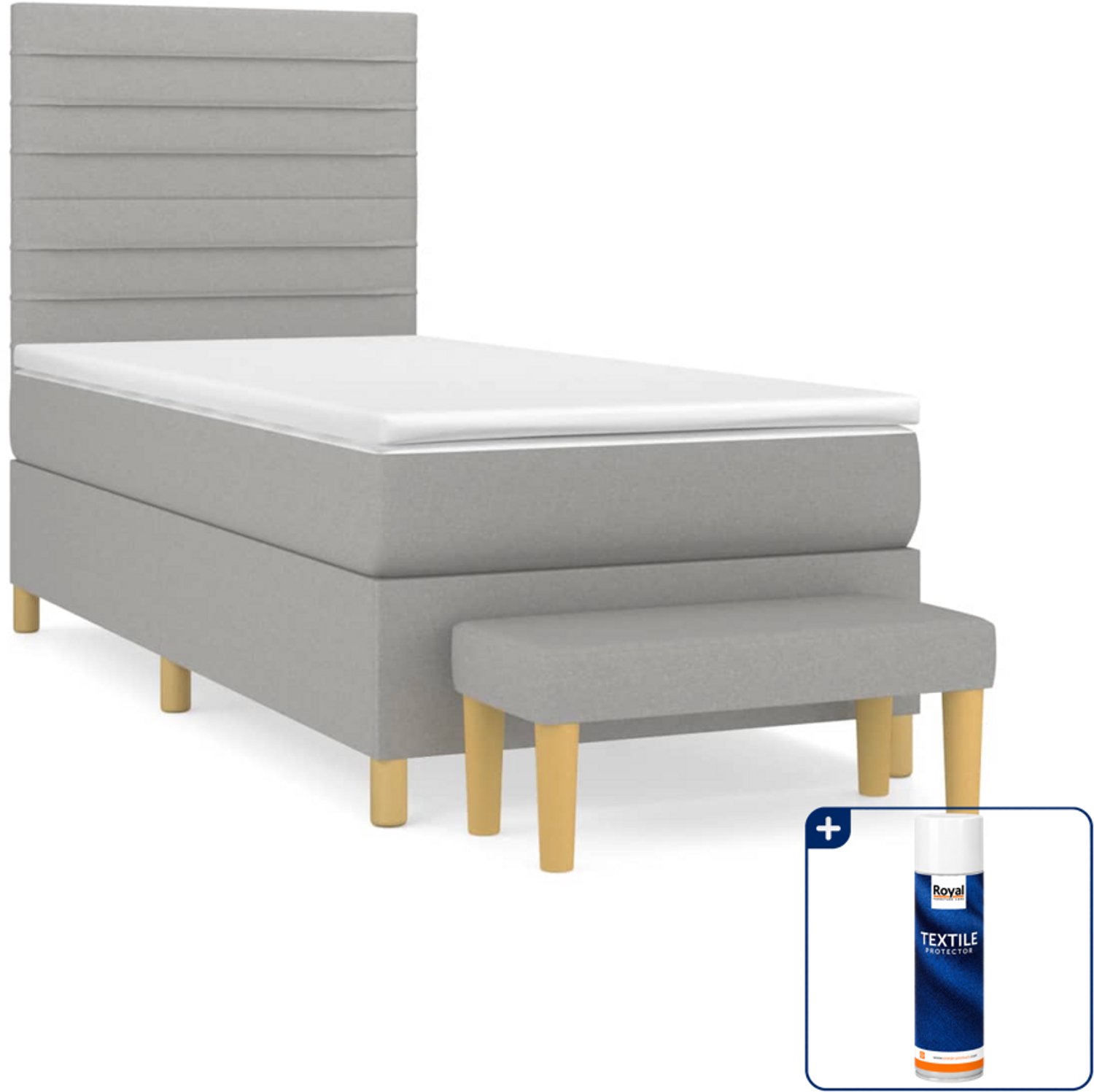 vidaXL boxspring met matras en bankje - 90 x 200 cm - lichtgrijs - Inclusief textielbeschermer 500 ml