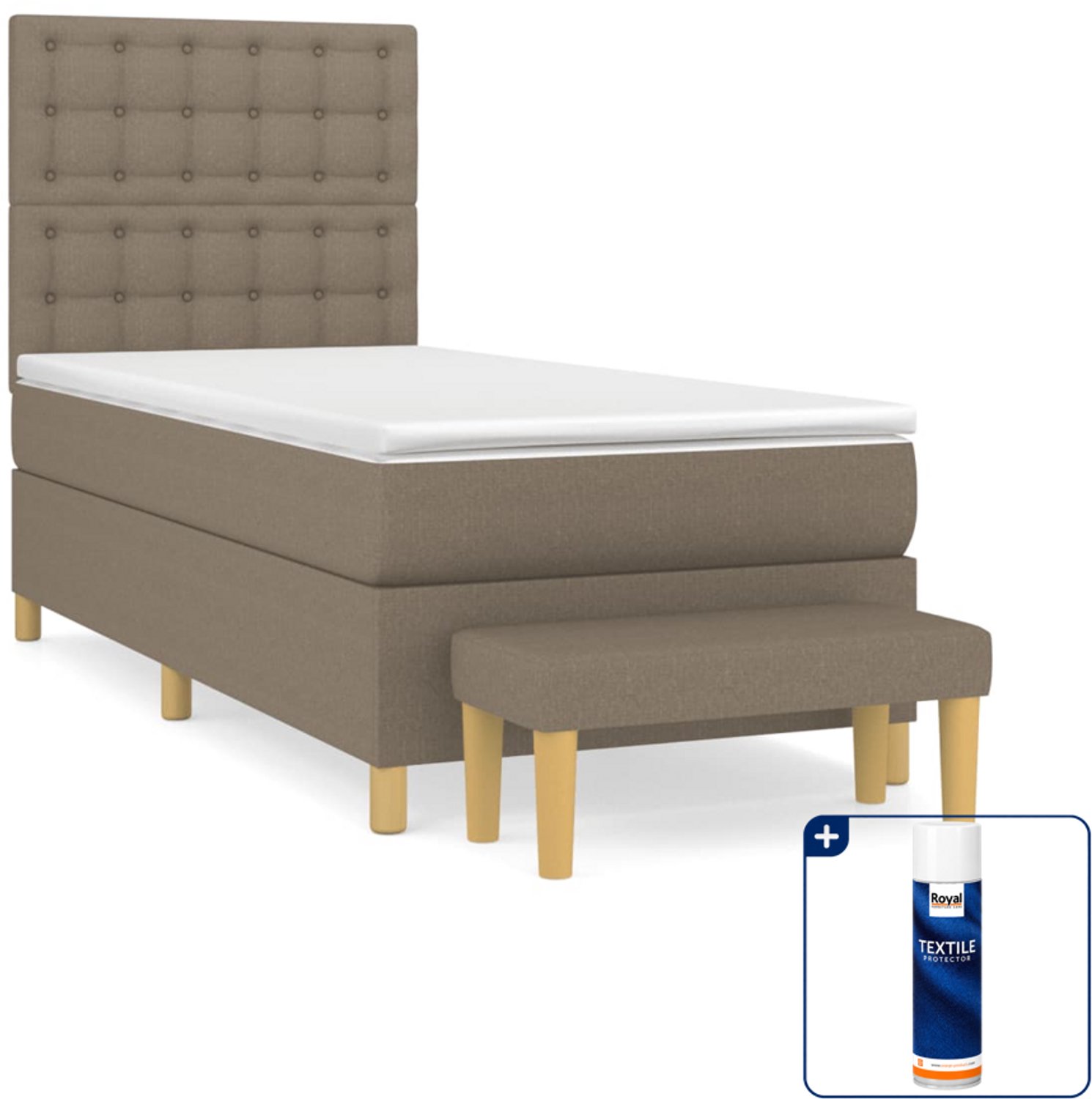 vidaXL boxspring met matras en bankje - 80 x 200 cm - taupe - Inclusief textielbeschermer 500 ml