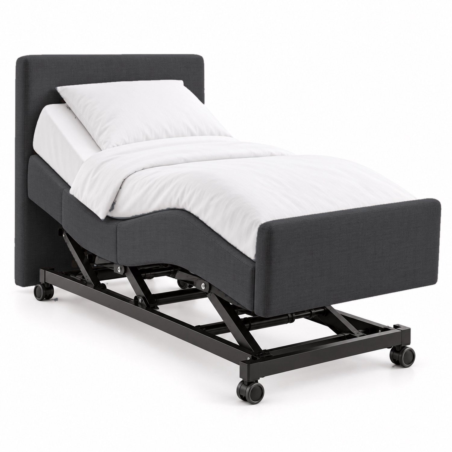 BoxspringFD Hoog Laag Bed / Boxpsring 1 Persoons Verzorgingsbed Seniorenbed Elektrisch Verstelbaar, 100x220 cm, kleur antraciet