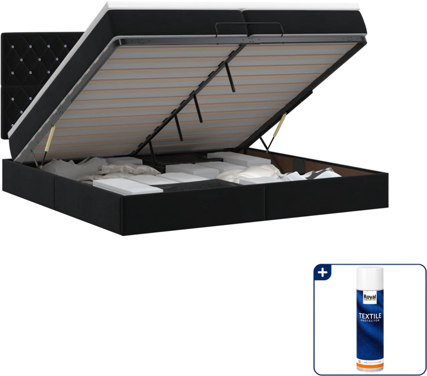 vidaXL ottoman bed - super kingsize - 200 x 200 cm - fluweel - zwart - Inclusief textielbeschermer 500 ml