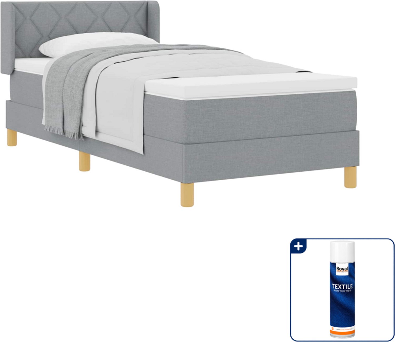 vidaXL boxspringbed - 90 x 190 cm - lichtgrijs - Inclusief textielbeschermer 500 ml