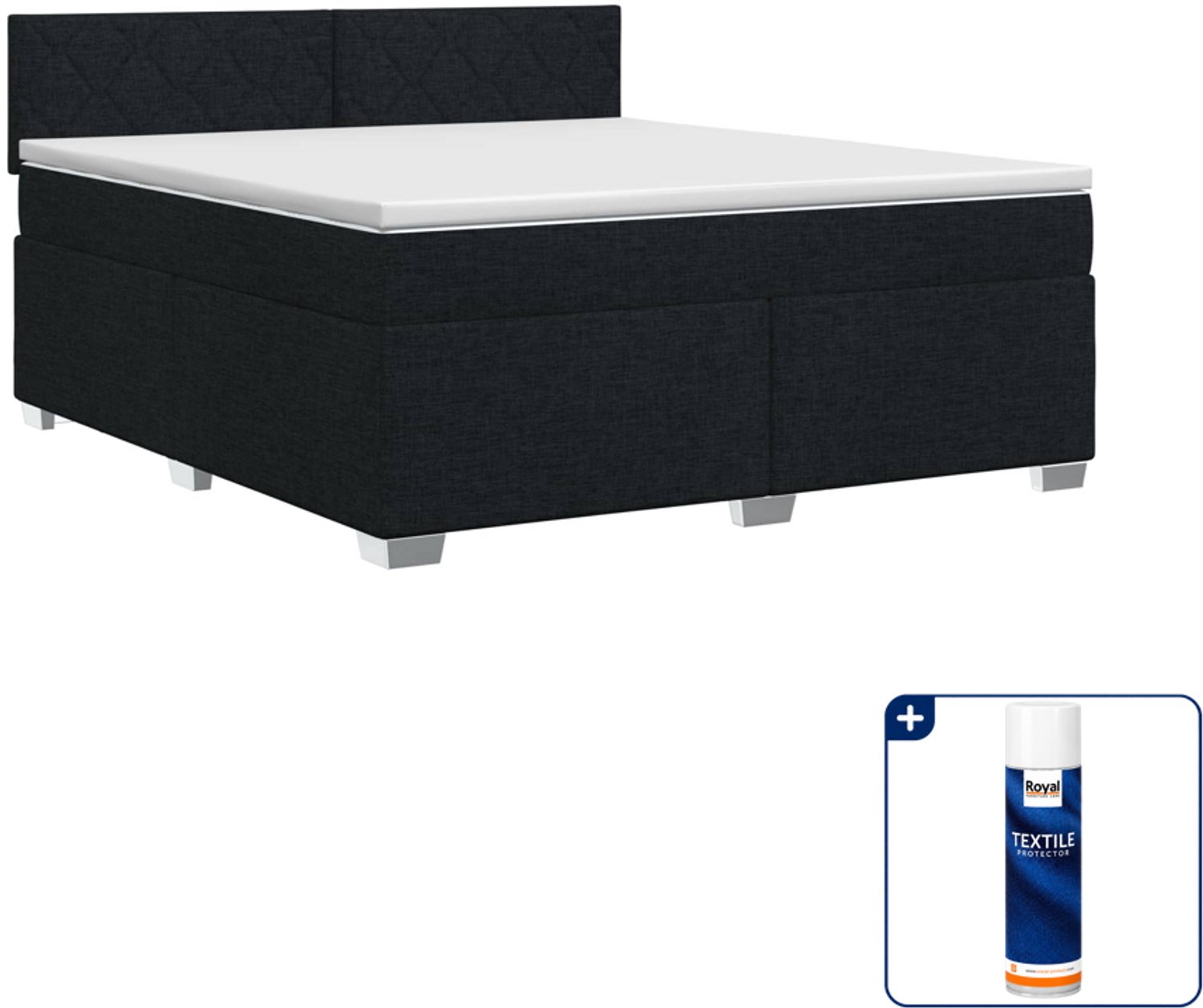vidaXL boxspringbed - 140 x 190 cm - zwart - Inclusief textielbeschermer 500 ml