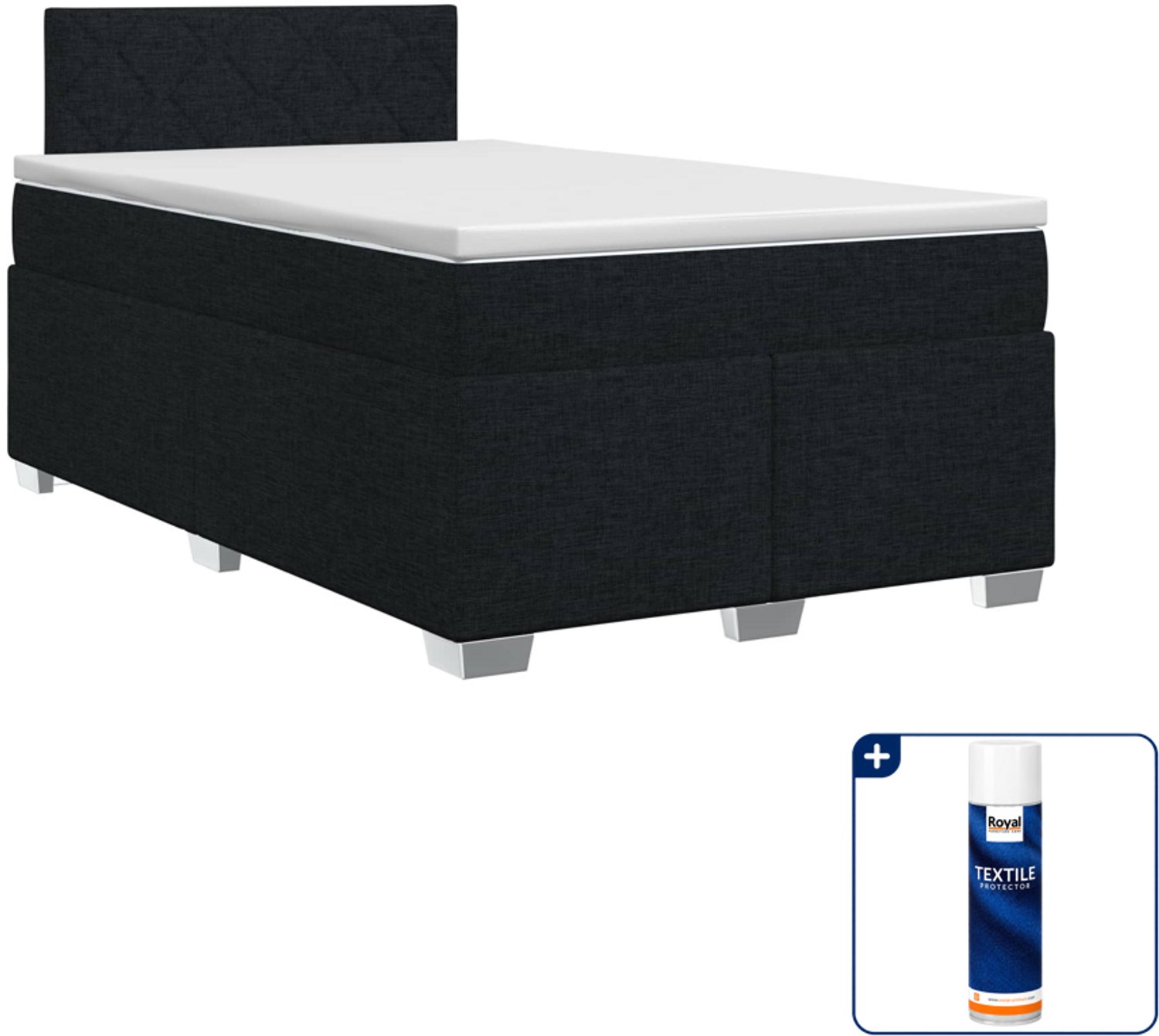 vidaXL boxspringbed met matras - 120 x 190 cm - stof - zwart - Inclusief textielbeschermer 500 ml