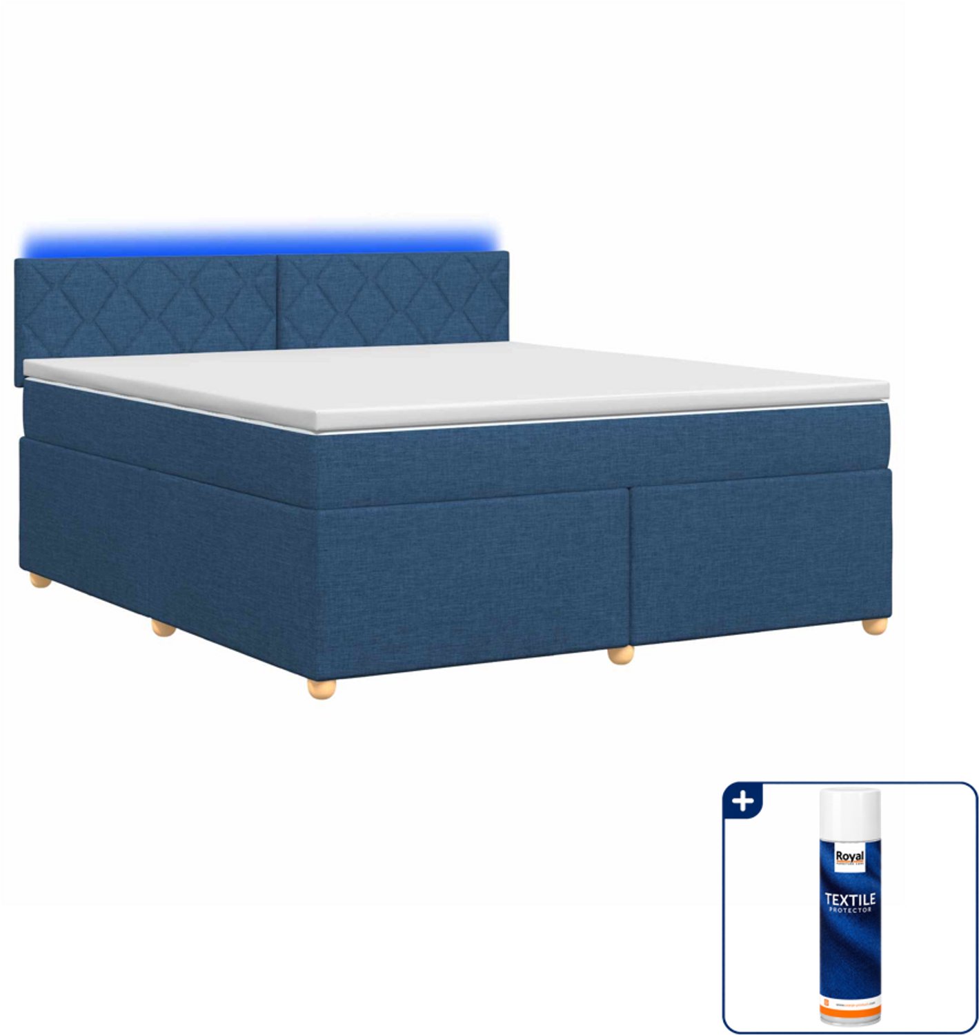 vidaXL boxspringbed Kingsize - 180 x 200 cm - blauw - Inclusief textielbeschermer 500 ml