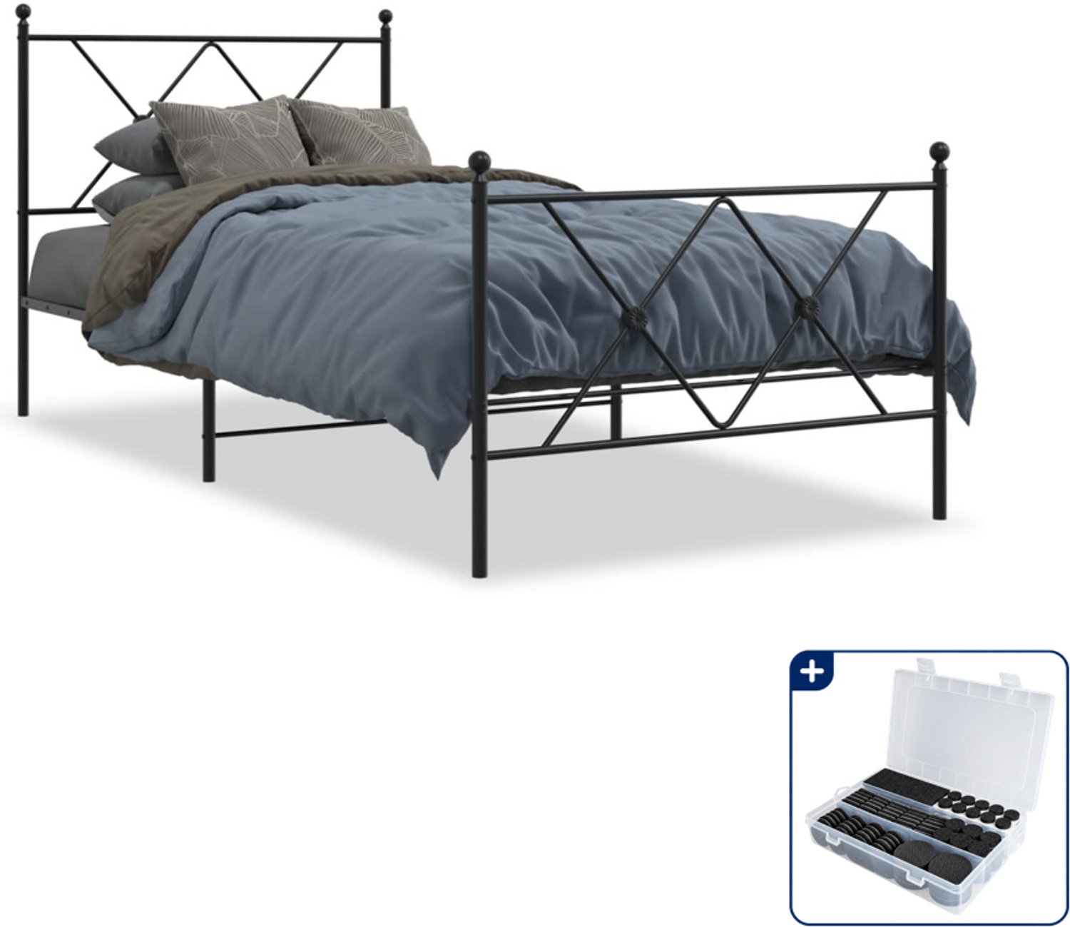 vidaXL bedframe 90 x 190 cm - staal - zwart - Inclusief antikrasvilt 177-delig