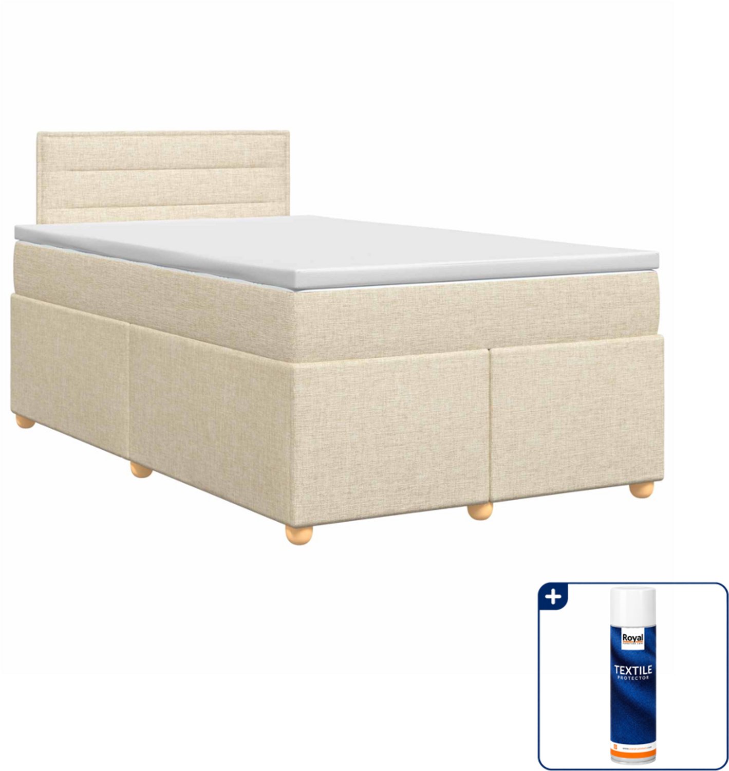 vidaXL boxspringbed met matras 120 x 190 cm - stof - crèmekleurig - Inclusief textielbeschermer 500 ml