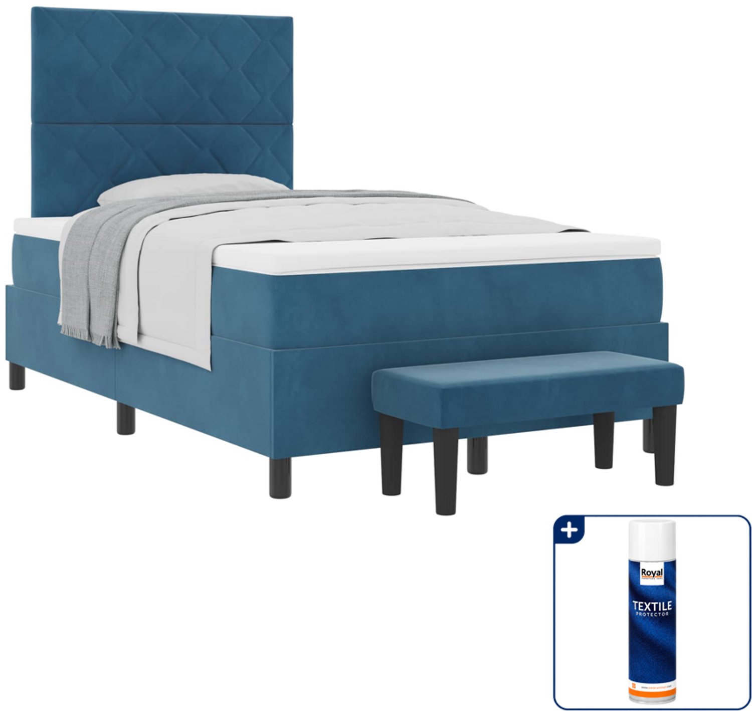 vidaXL boxspring bed - 120 x 200 cm - fluweel - donkerblauw - Inclusief textielbeschermer 500 ml