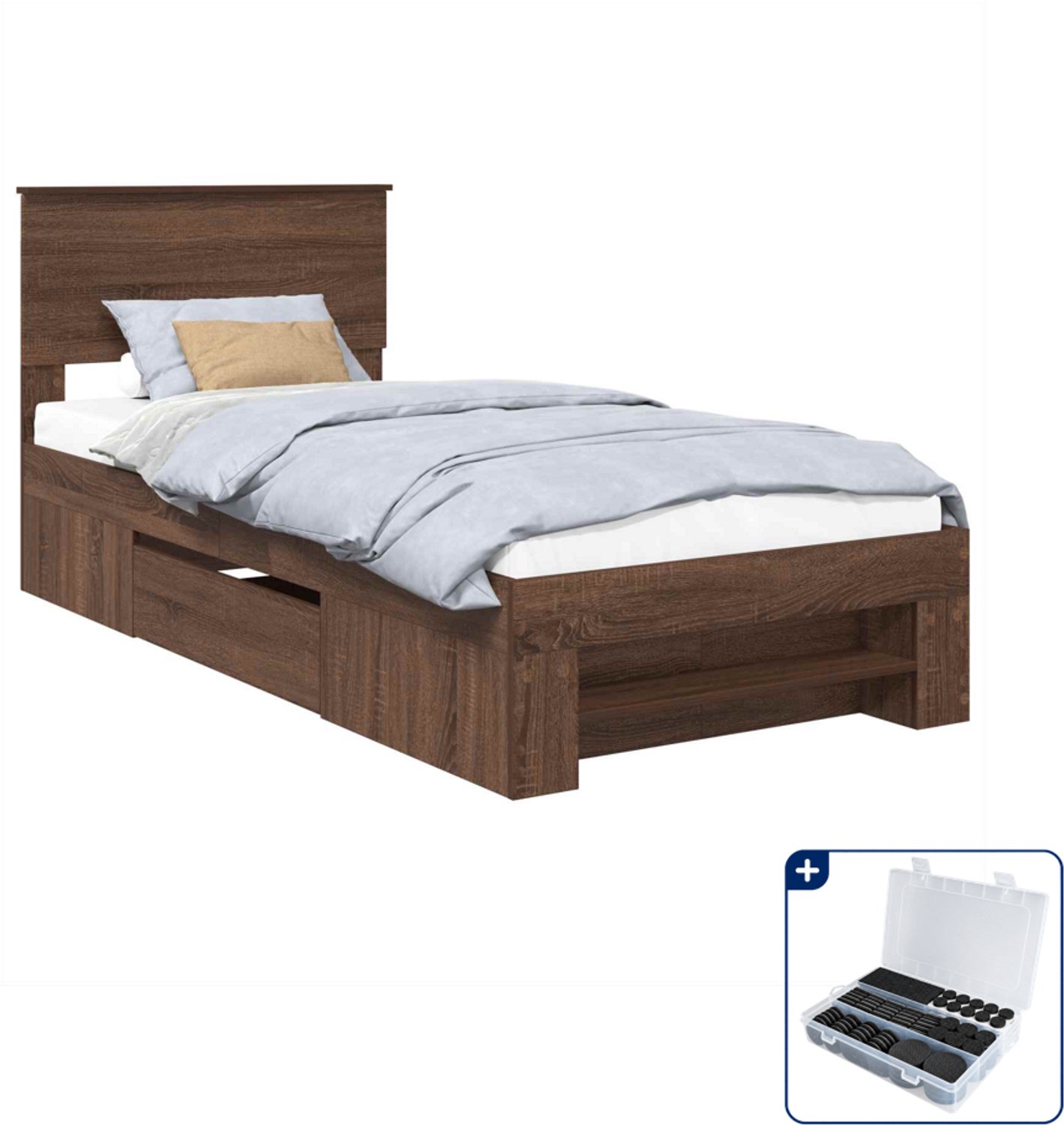 vidaXL bedframe - 80 x 200 cm - bewerkt hout - bruin eiken - Inclusief antikrasvilt 177-delig