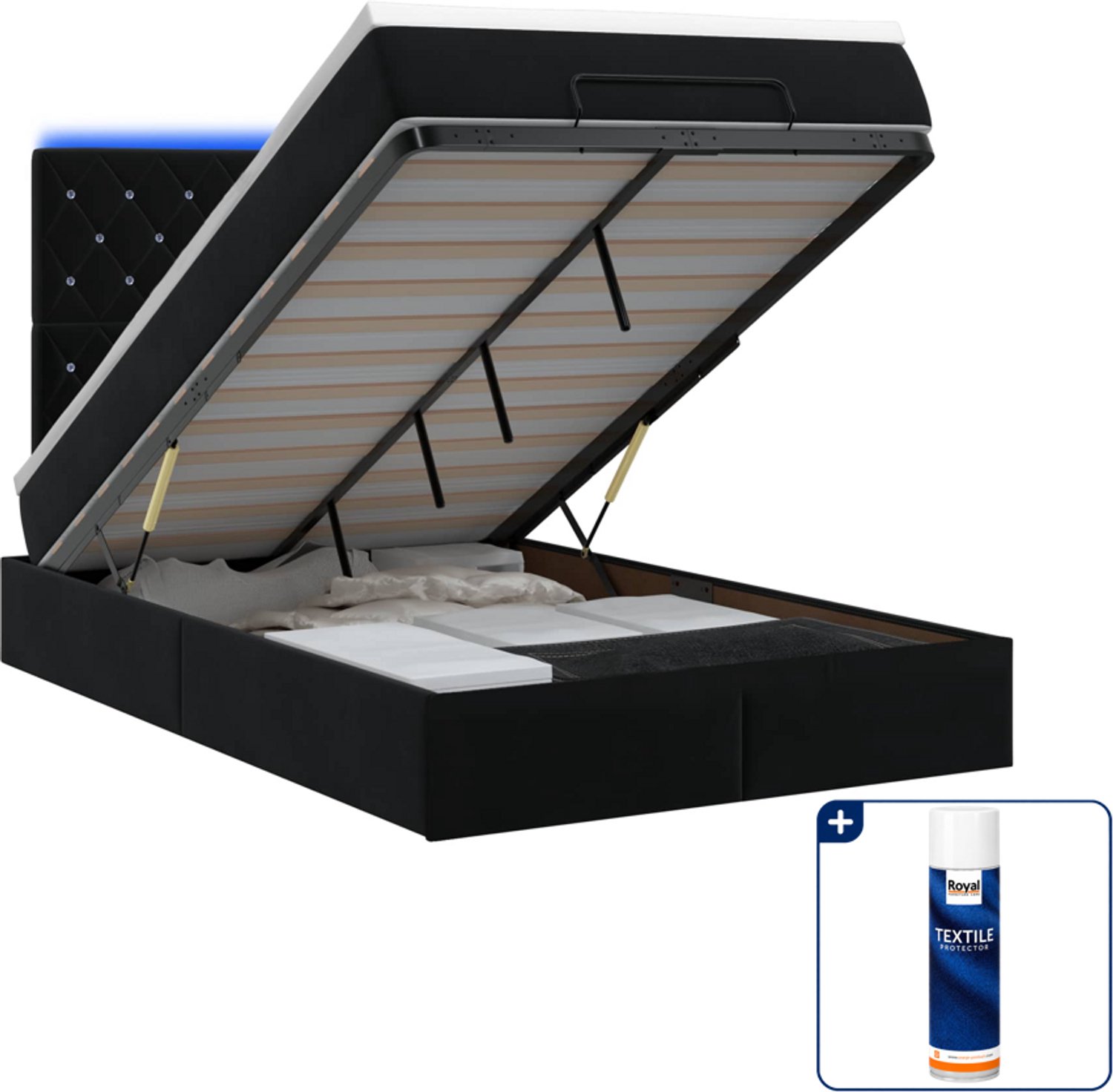 vidaXL ottoman bed - 120 x 200 cm - zwart - Inclusief textielbeschermer 500 ml
