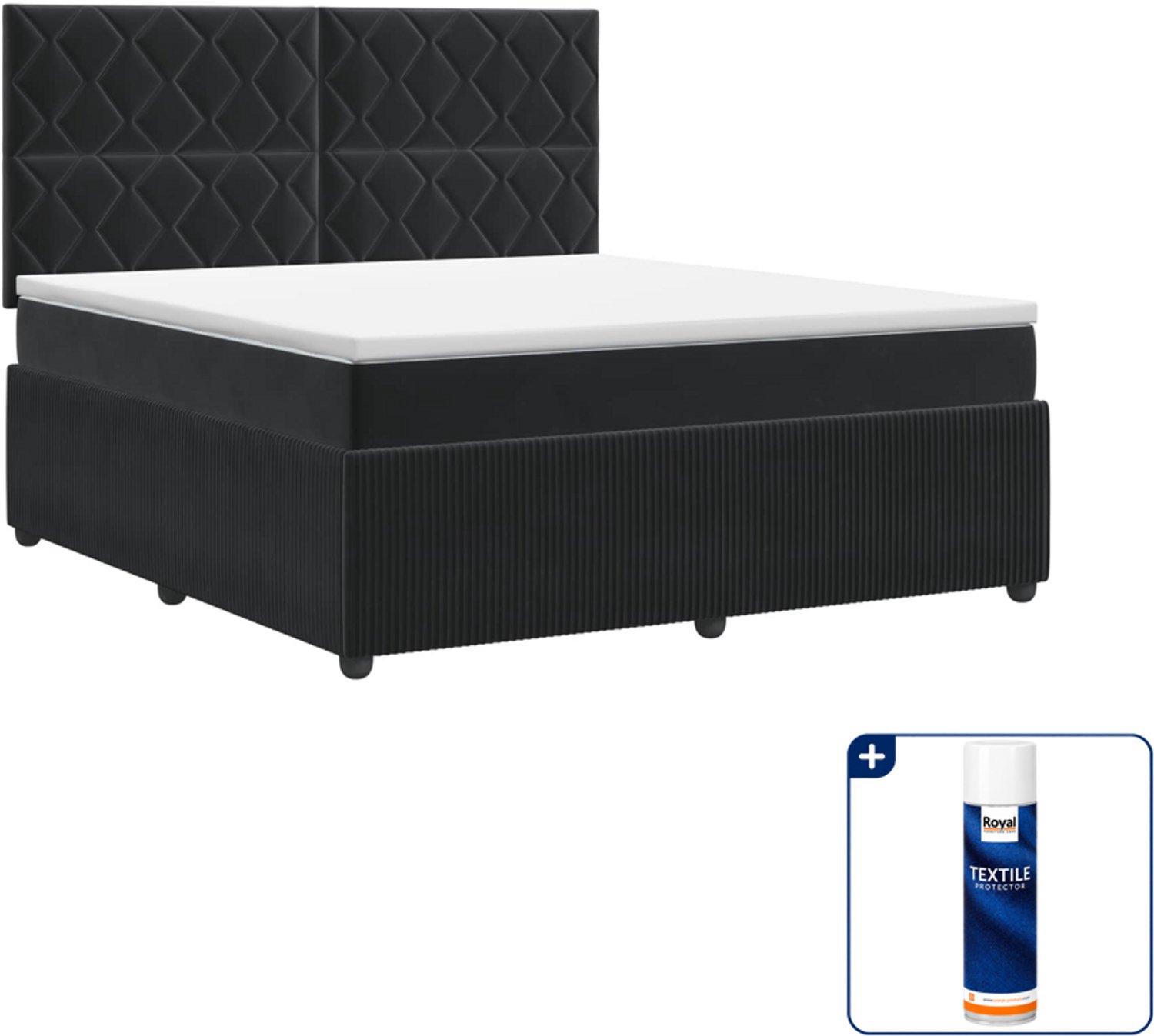vidaXL Boxspringbed - 140 x 190 cm - zwart - Inclusief textielbeschermer 500 ml