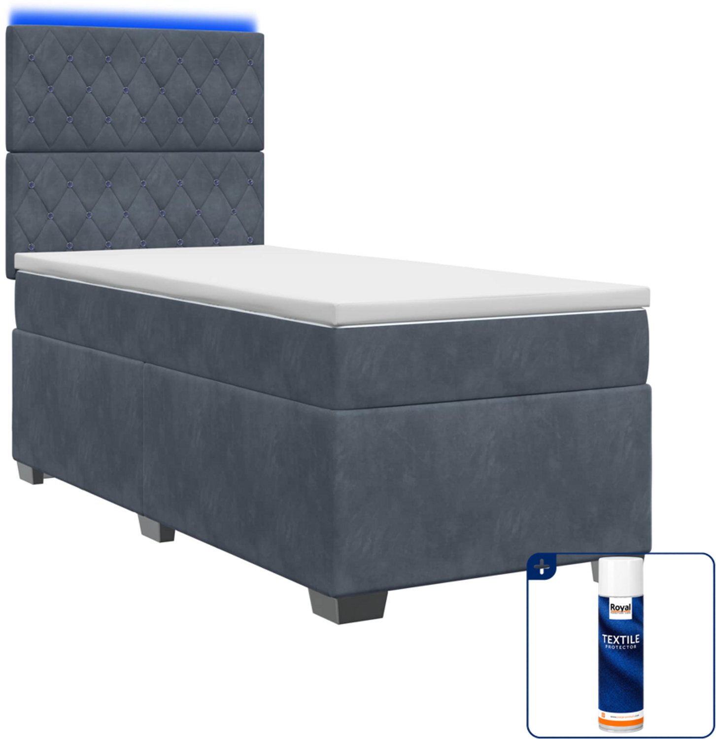 vidaXL boxspringbed met matras - 80 x 200 cm - donkergrijs - Inclusief textielbeschermer 500 ml Donker Grijn