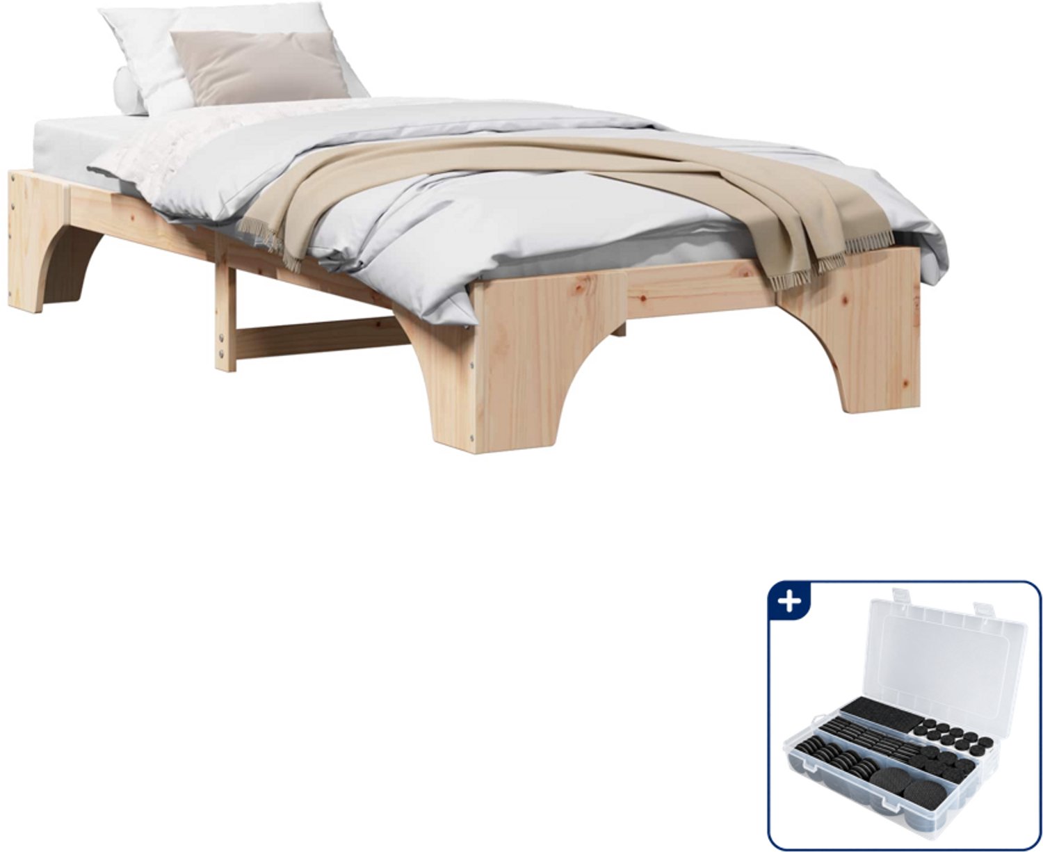 vidaXL bedframe - 100 x 200 cm - massief grenenhout - naturel - Inclusief antikrasvilt 177-delig Bruin