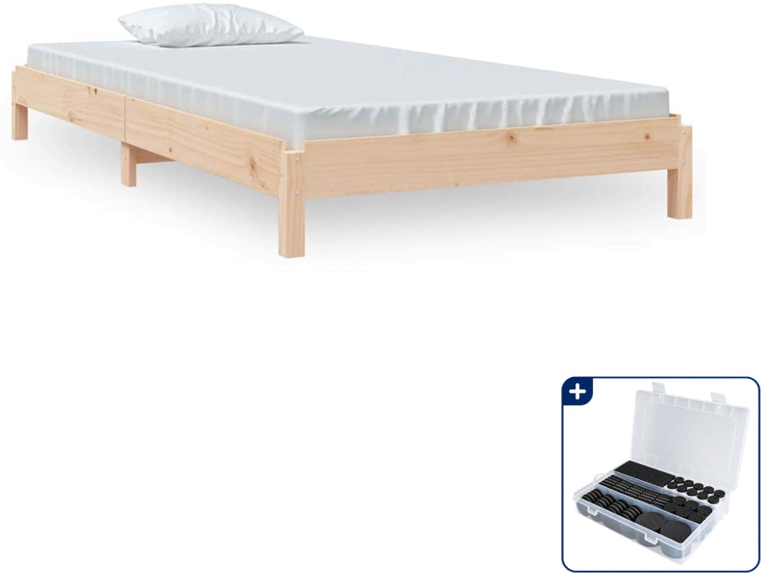 vidaXL stapelbaar bed 75 x 190 cm - massief grenenhout - Inclusief antikrasvilt 177-delig Bruin