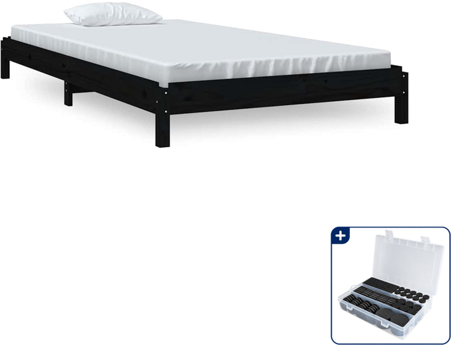 vidaXL stapelbaar bed - 90 x 200 cm - massief grenenhout - zwart - Inclusief antikrasvilt 177-delig