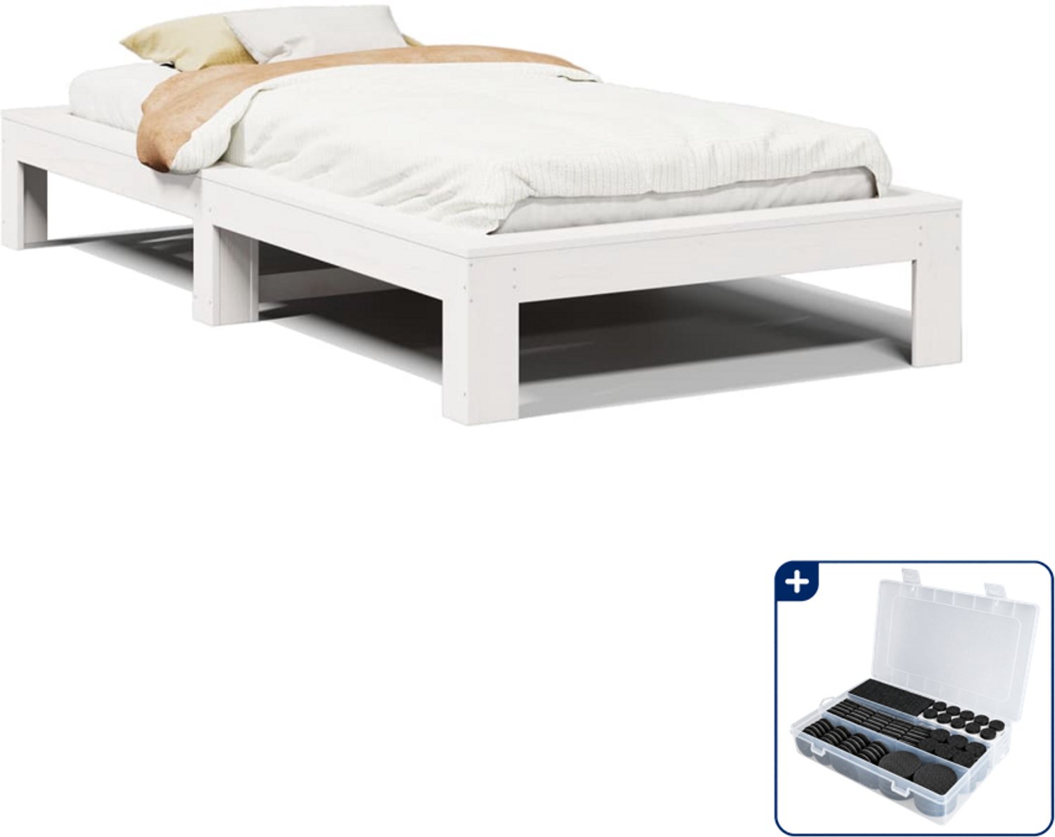 vidaXL Bedframe - 100 x 200 cm - massief grenenhout - wit - Inclusief antikrasvilt 177-delig