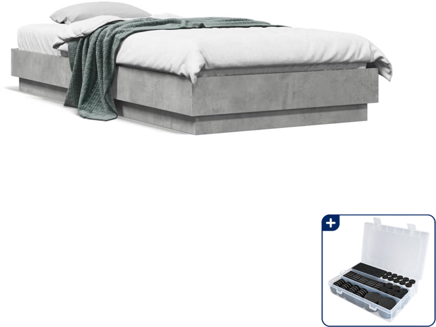 vidaXL Bedframe - 100 x 200 cm - bewerkt hout - betongrijs - Inclusief antikrasvilt 177-delig