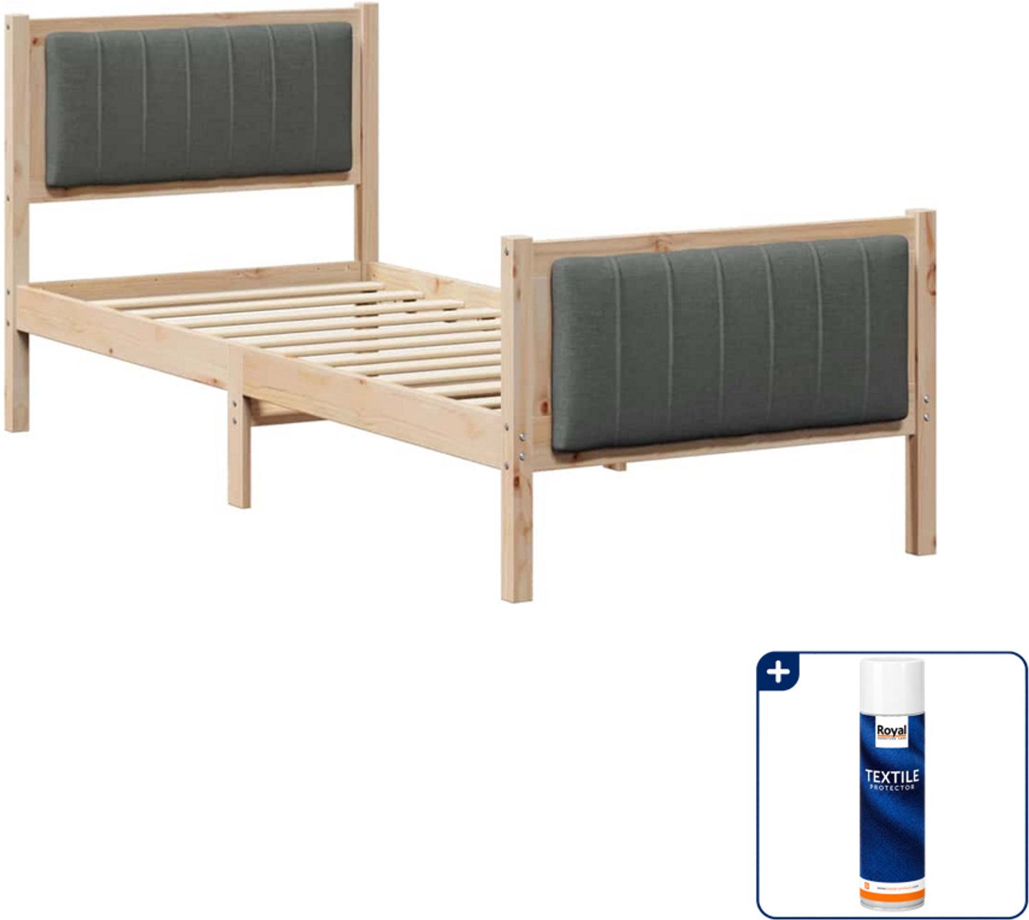vidaXL bedframe - 75 x 190 cm - massief grenenhout - bruin en donkergrijs - Inclusief textielbeschermer 500 ml