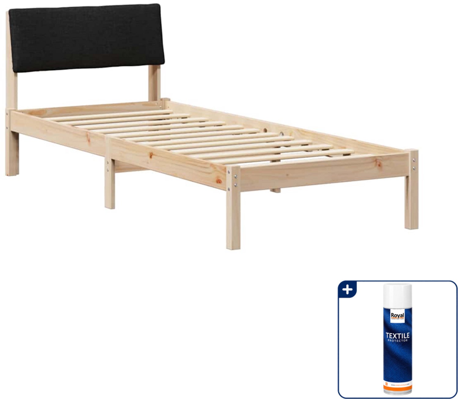 vidaXL Bedframe - 80 x 200 cm - massief grenenhout - bruin en zwart - Inclusief textielbeschermer 500 ml