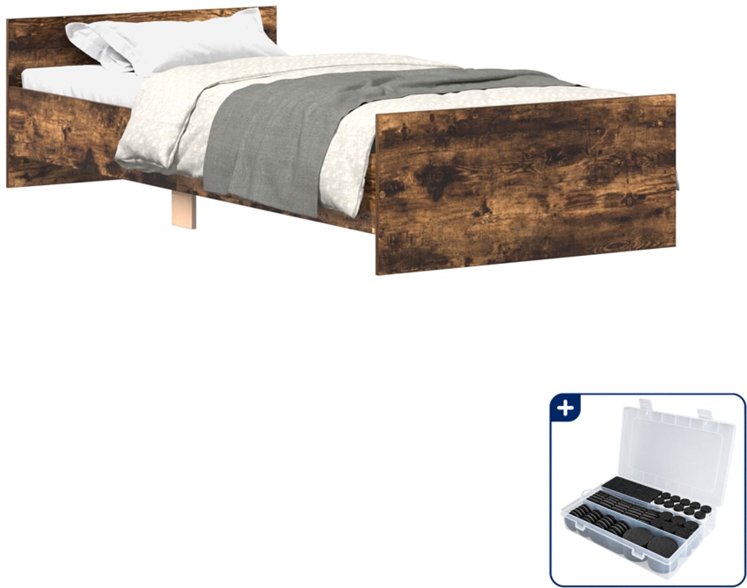 vidaXL Bedframe - 80 x 200 cm - bewerkt hout - gerookt eiken - Inclusief antikrasvilt 177-delig Bruin
