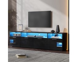 DESMIU Tv-Meubel - Ledverlichting via App en 4 Deuren - voor Tv's tot 75 Inch in de Woonkamer - MDF en Spaanplaat - 180x35x45 cm - Zwart