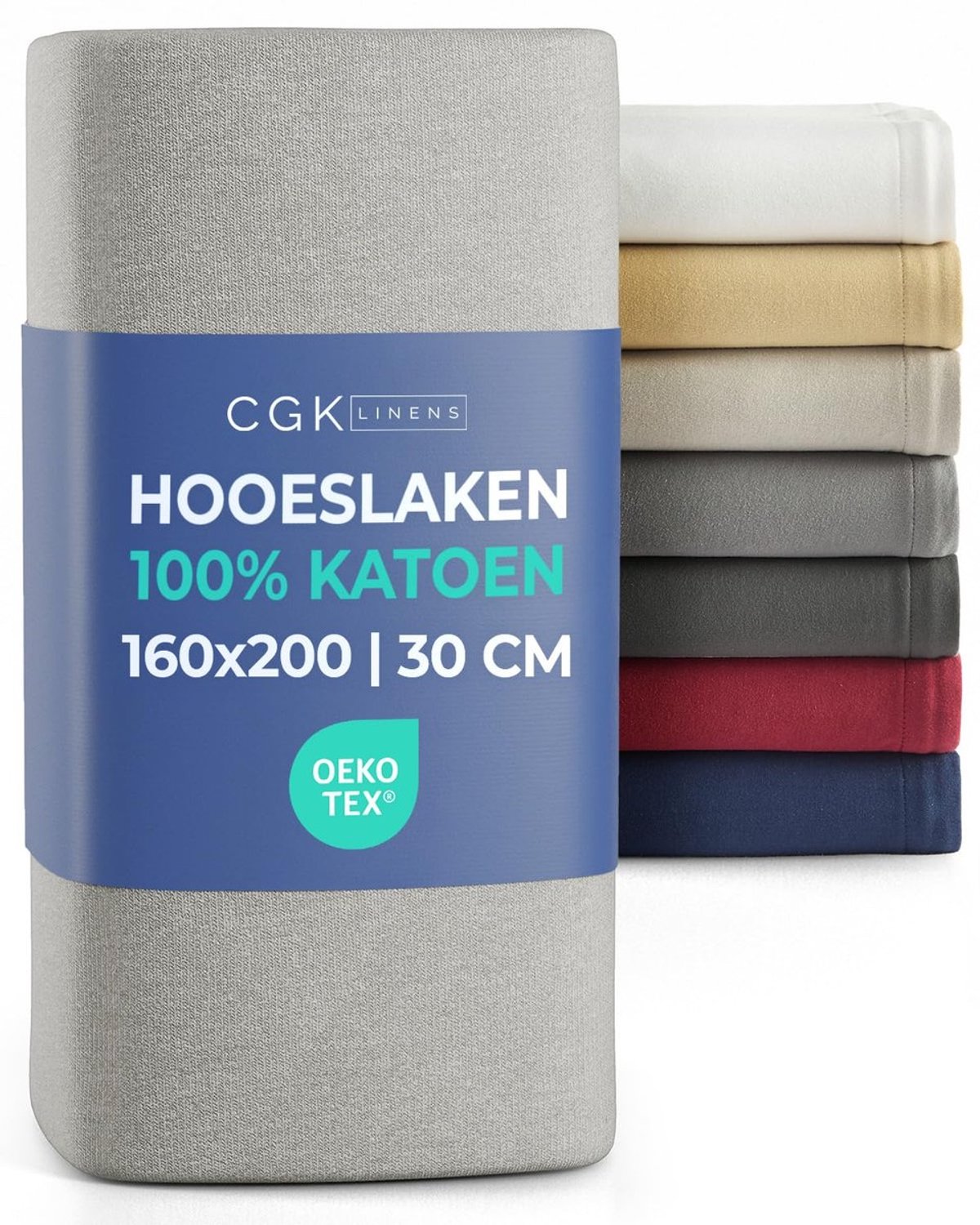 Duraxl Hoeslaken - 160 x 200 cm - 100% katoen jersey - Lichtgrijs