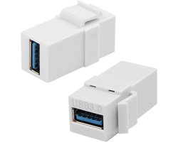 USB 3.0 Keystone Plug Adapter Coupler 5Gbps voor Wandplaat en Patch Panel, 180° Hoek, Wit, Set van 2, Ideaal voor Snelle Gegevensoverdracht en Opladen