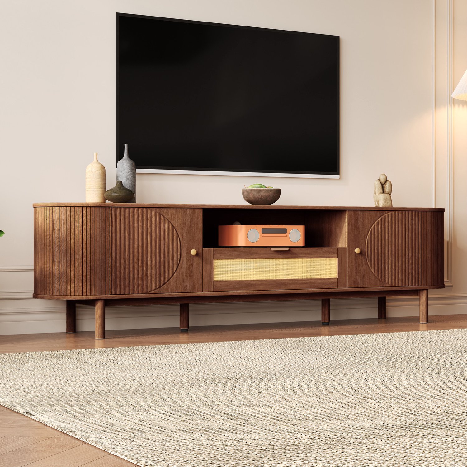 Maisentiel Tv-meubel van MDF in walnootkleur - 175 cm breed - deuren, open vak en lade