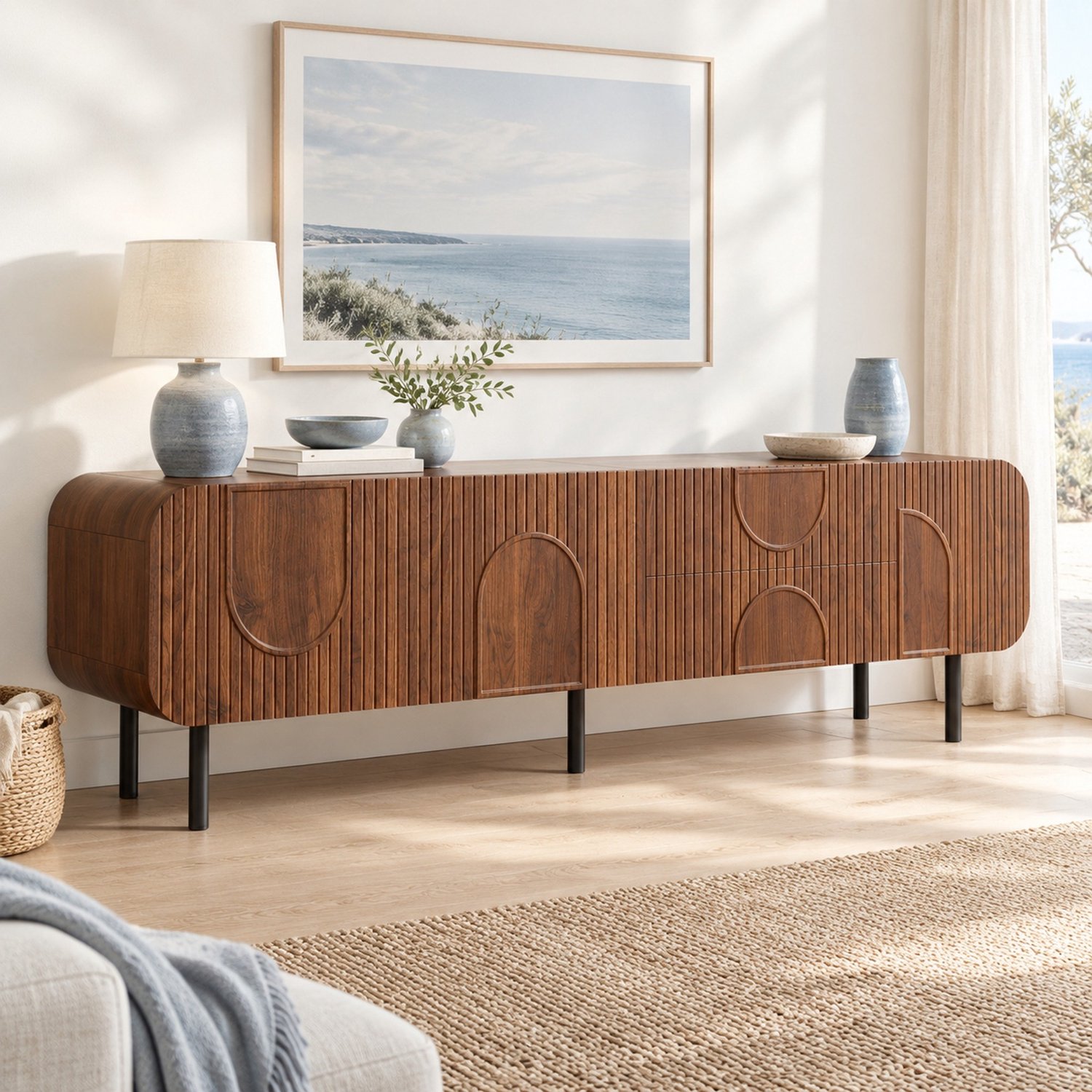 Maisentiel Tv-meubel 180 cm met 3 deuren en 2 lades - walnootkleur - kabeldoorvoer
