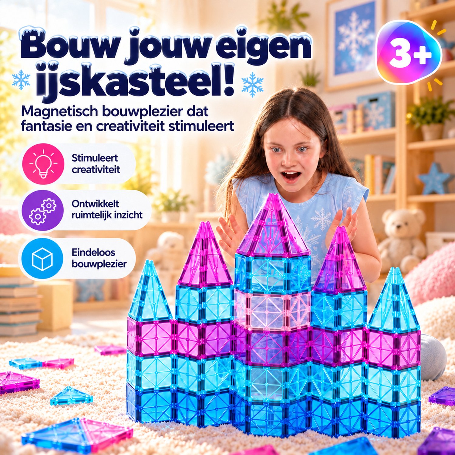 Magna Minds - Magnetic Tiles - Ice prince/princess - Magnetisch Speelgoed - 120 stuks - Constructie speelgoed - Magnetische tegels - Montessori speelgoed - Magnetic toys - Magnetische bouwstenen - Speelgoed Kinderen — afbeelding 7