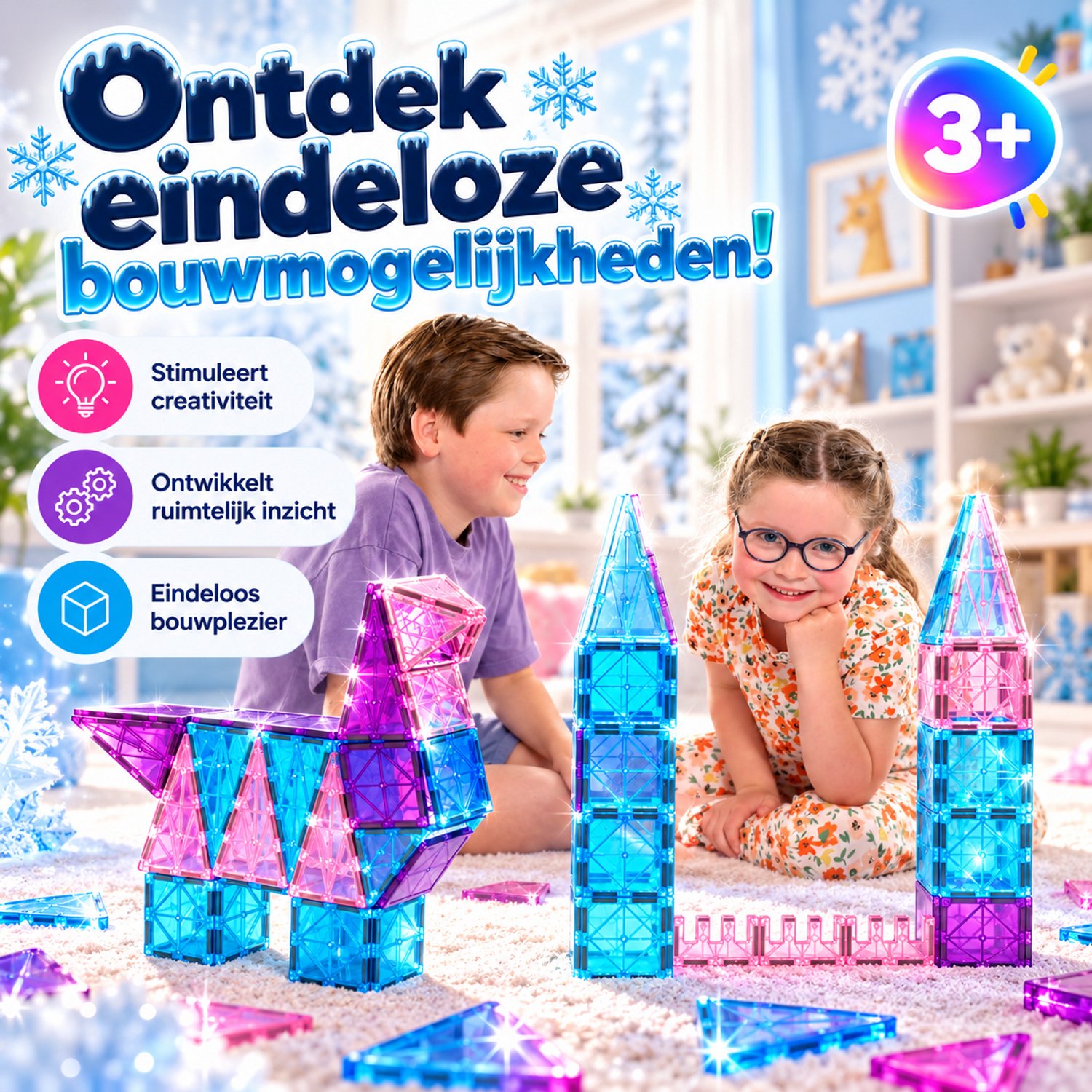 Magna Minds - Magnetic Tiles - Ice prince/princess - Magnetisch Speelgoed - 120 stuks - Constructie speelgoed - Magnetische tegels - Montessori speelgoed - Magnetic toys - Magnetische bouwstenen - Speelgoed Kinderen — afbeelding 8