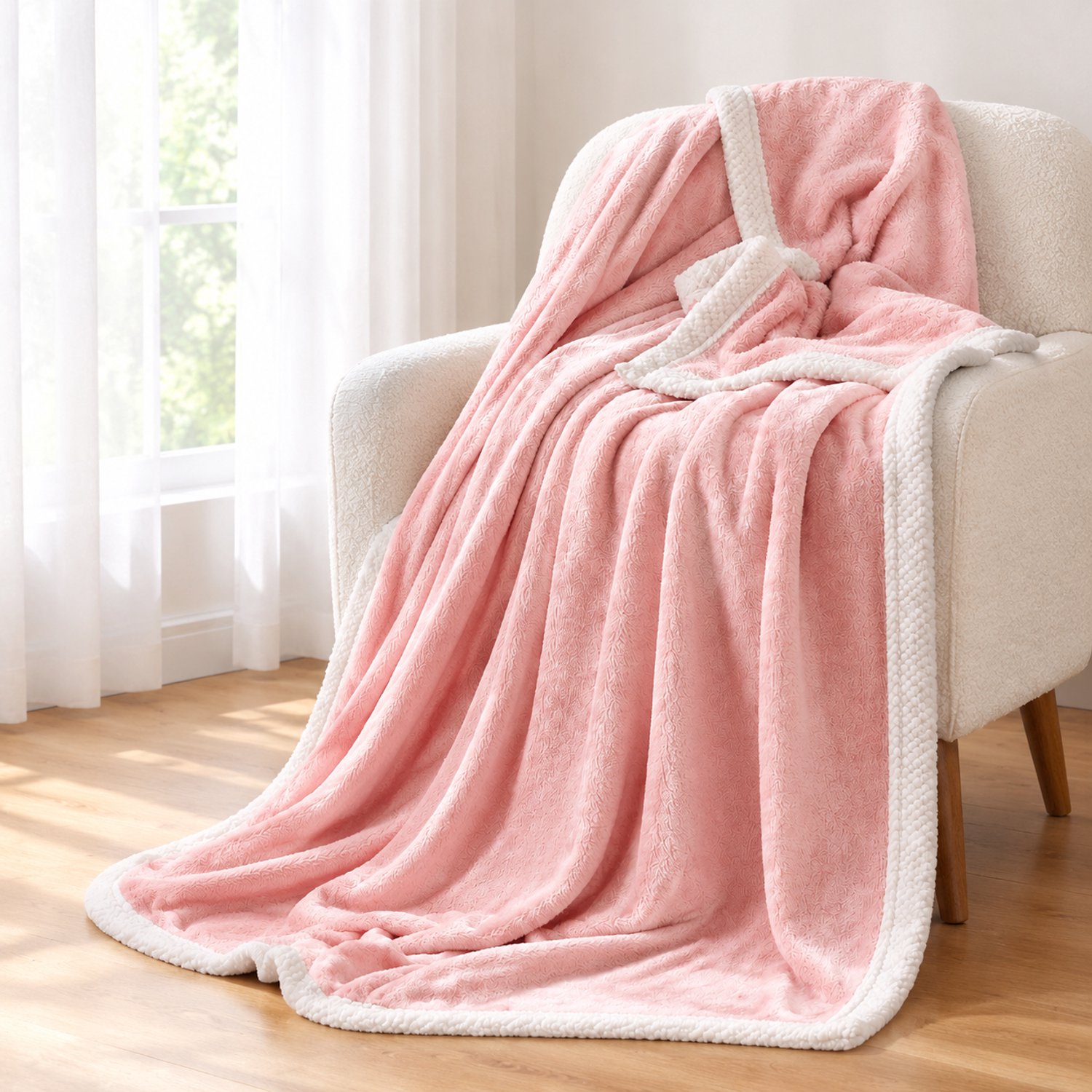 SWGOTA Roze flanellen deken 150 x 200 cm, polyester, enkellaags met witte rand